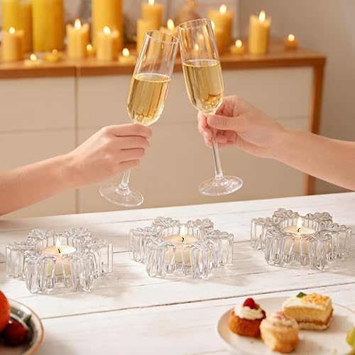 Miniatura 6 de Juego de 4 portavelas votivas de cristal transparente para decoración de mesa, centro de mesa de boda, suministros de fiesta de Navidad