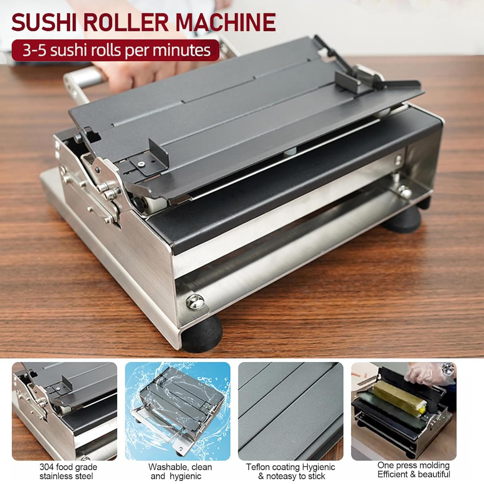 Ręczny zestaw rolek do sushi, zestaw do robienia sushi ze stali nierdzewnej do samodzielnego wykonania rolek sushi w domowych kuchniach i stołówkach, 25 * 25 * 190 mm