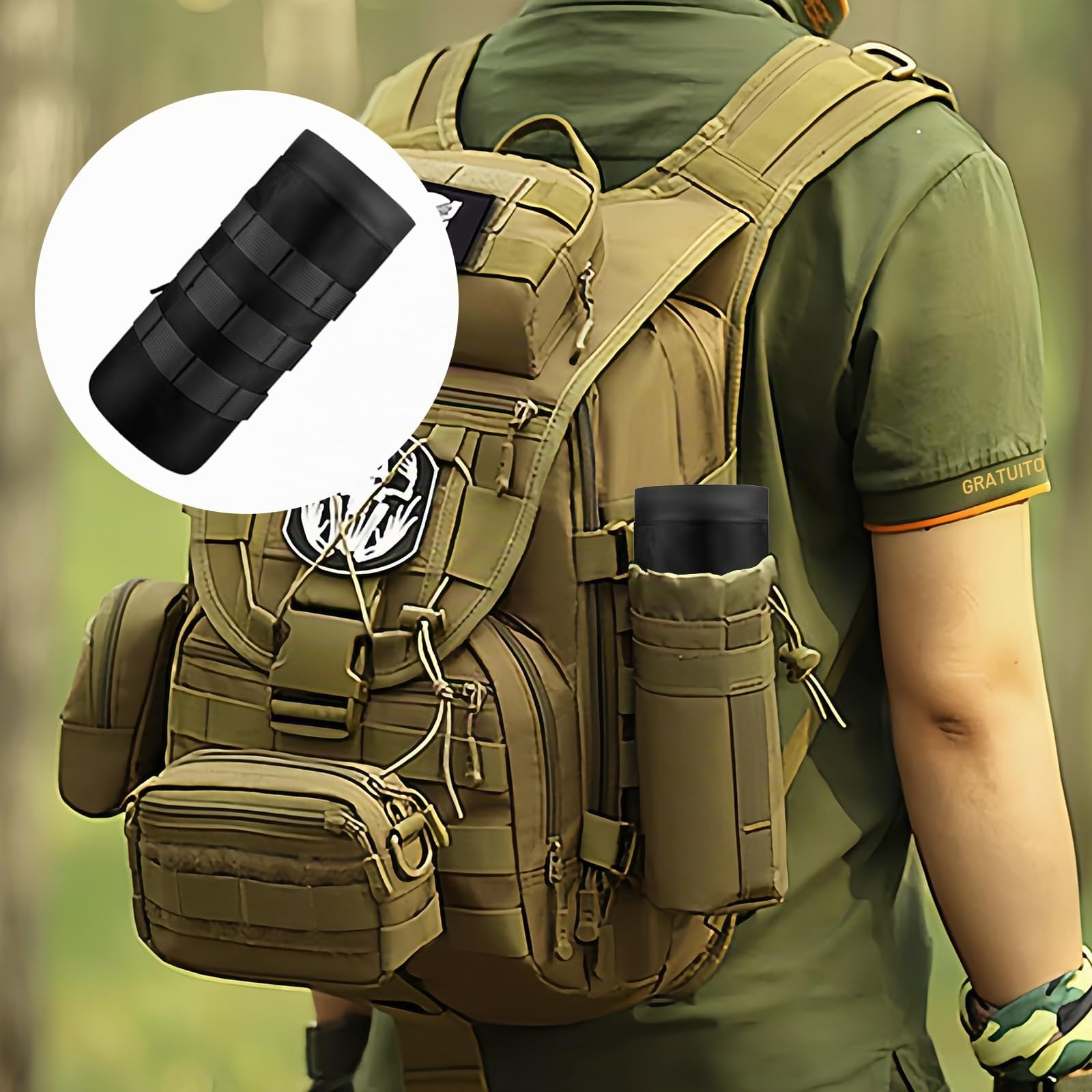 1000D Nylon Borsa per Borraccia Molle Militare Tattico a Prova di Perdite Porta Borraccia Zaino Tattico Portaborraccia,per Escursioni,Bicicletta,Sport All'Aria Aperta(Nero)