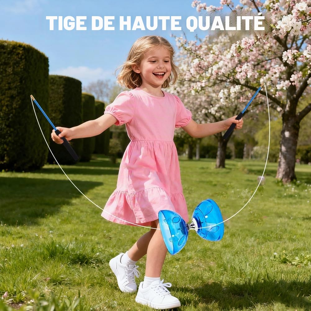 Diabolo LED avec roulement à billes, 4,5 mm, kit de jonglage phosphorescent, pour enfants et adultes, Yoyo professionnel, balles de jonglage, jouet de cirque (bleu)