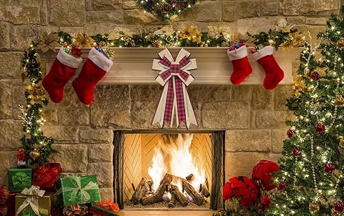 Miniatura 4 de ALIBBON Lazos grandes de Navidad para coronas, lazos de corona de Navidad, lazos de cuadros de búfalo rojo y negro, lazos de lino para puerta