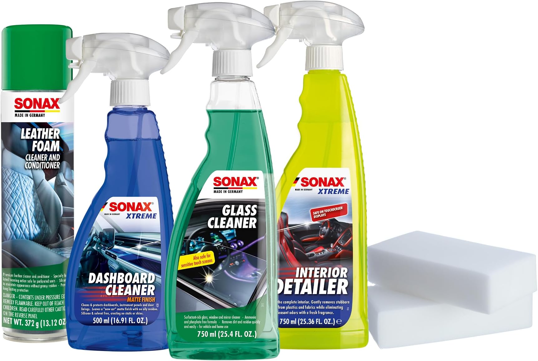 Premium Auto Interior Kit | 5-Piece Complete Interior Cleaning Set | Dashboard Cleaner, Leather Foam, Upholstery & Carpet Cleaner, Glass Cleaner & Dirt Eraser | Professional Car Detailing Kit