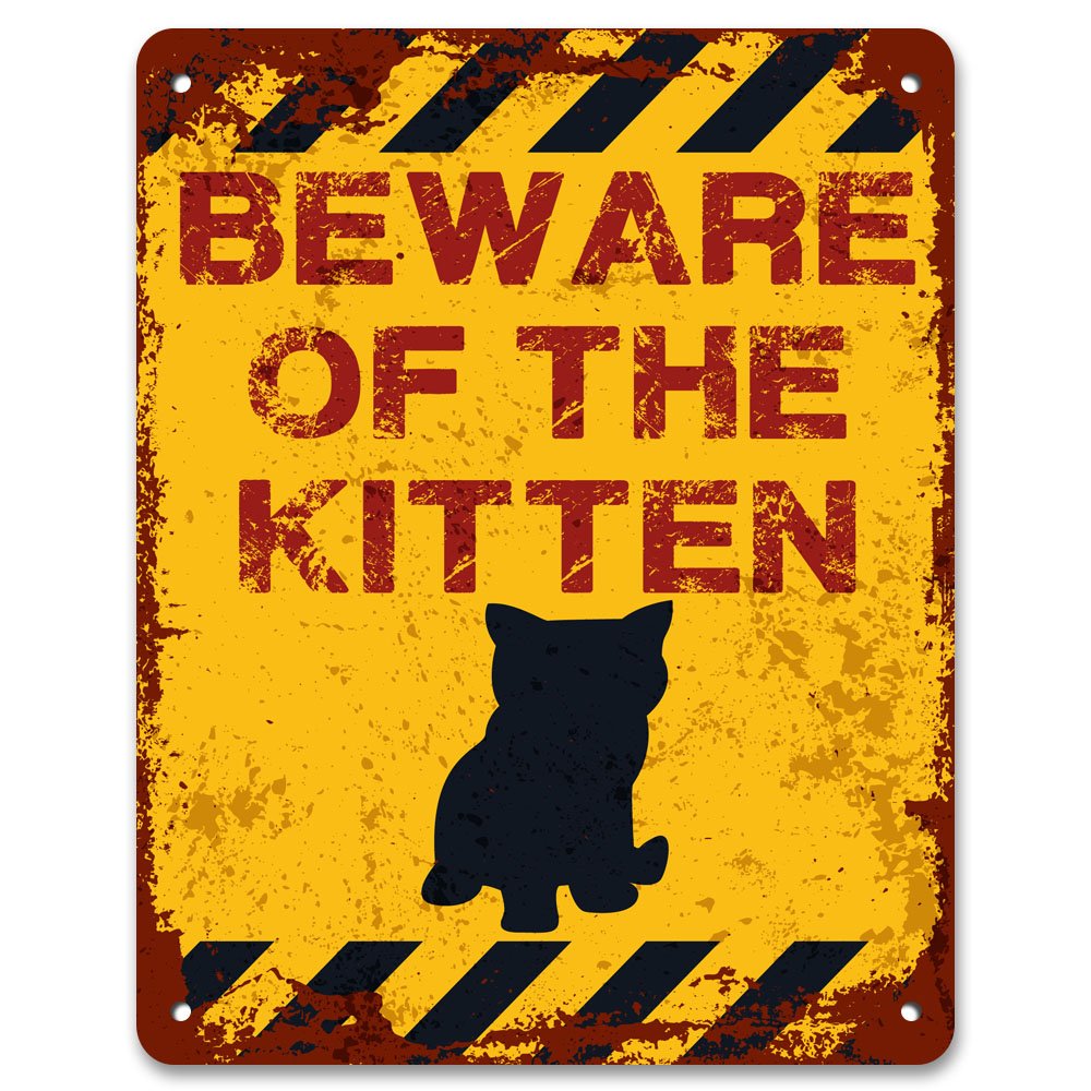 Print Crafted - Beware Of The Kitten | Vintage Metal Garden Warning Sign