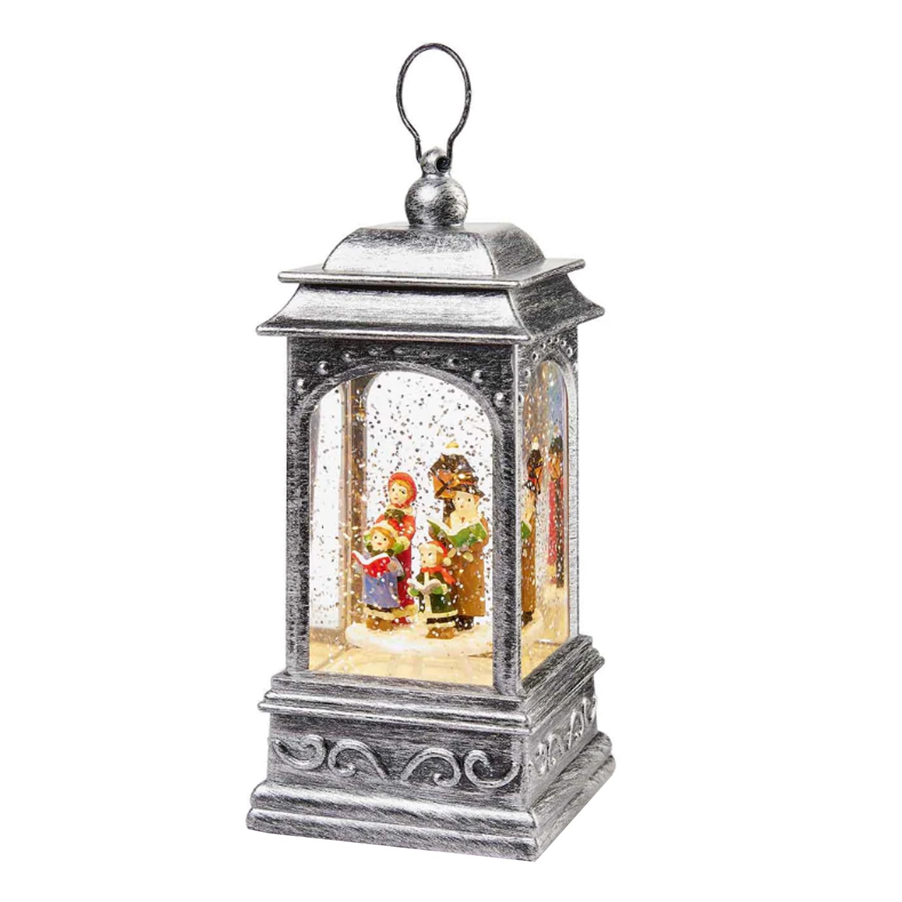 Premier Silver Christmas Lantern Decoration Light Up Glitter Water Spinner 21Cm - Carol Singers