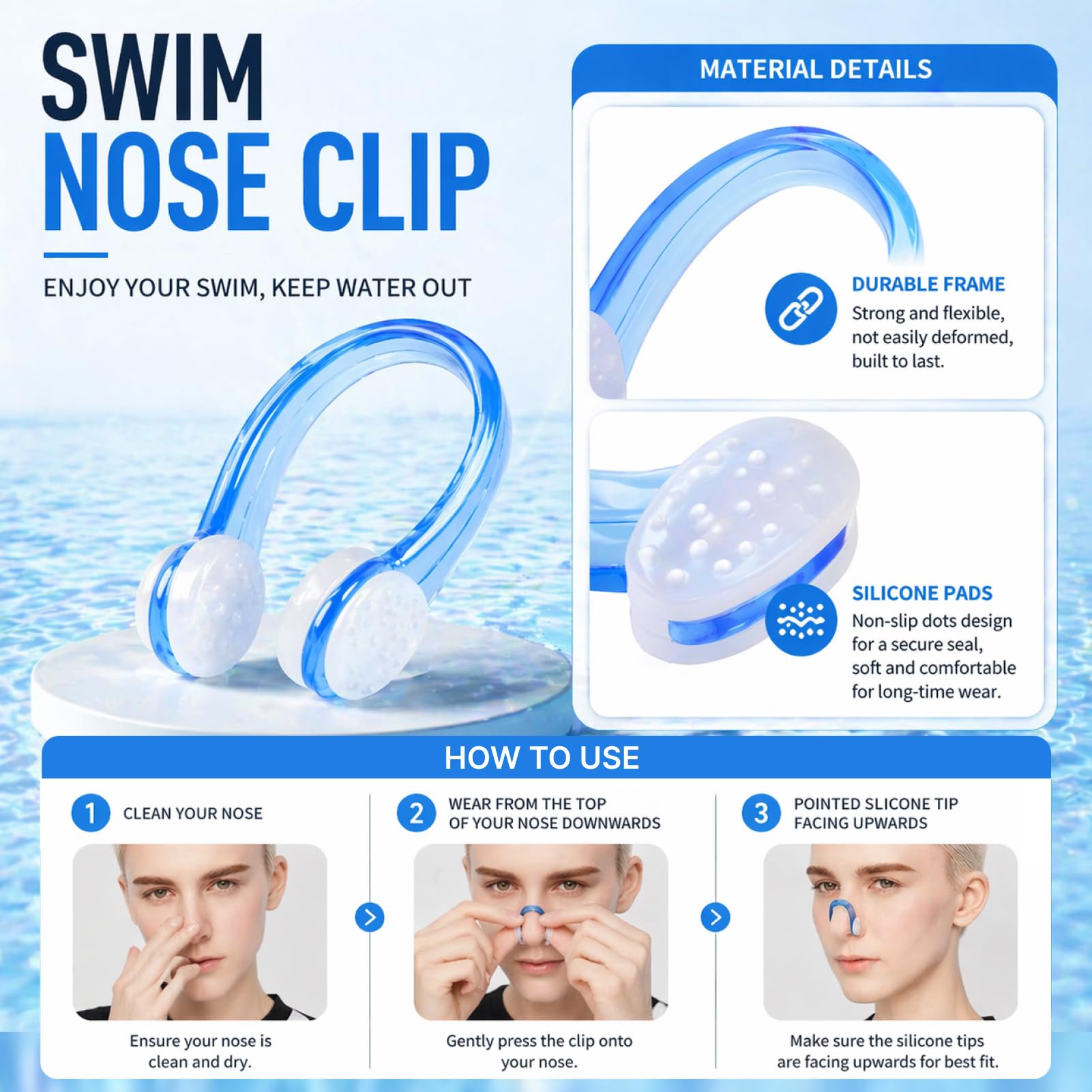 Pack 6 Pinzas Nariz Natacion Antideslizantes en Silicona – Pinza Nariz Natación Adulto y Niños, Accesorios Piscina Coloridos para Buceo y Natación, Equipo Acuático Suave para Aprendices