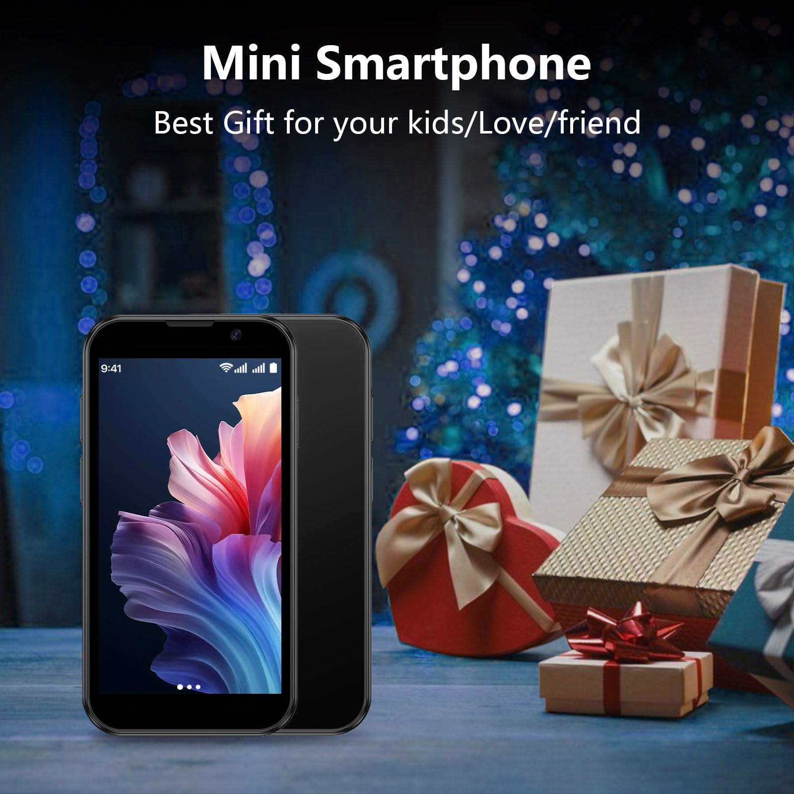 Mini Smartfon 3,0" HD, Odblokowany Mały Telefon Android, Rozpoznawanie Twarzy, Dual SIM, WiFi, GPRS, Ultra-cienki Telefon Komórkowy dla Dzieci z Czterordzeniowym Procesorem (Quad-Core) Czarny