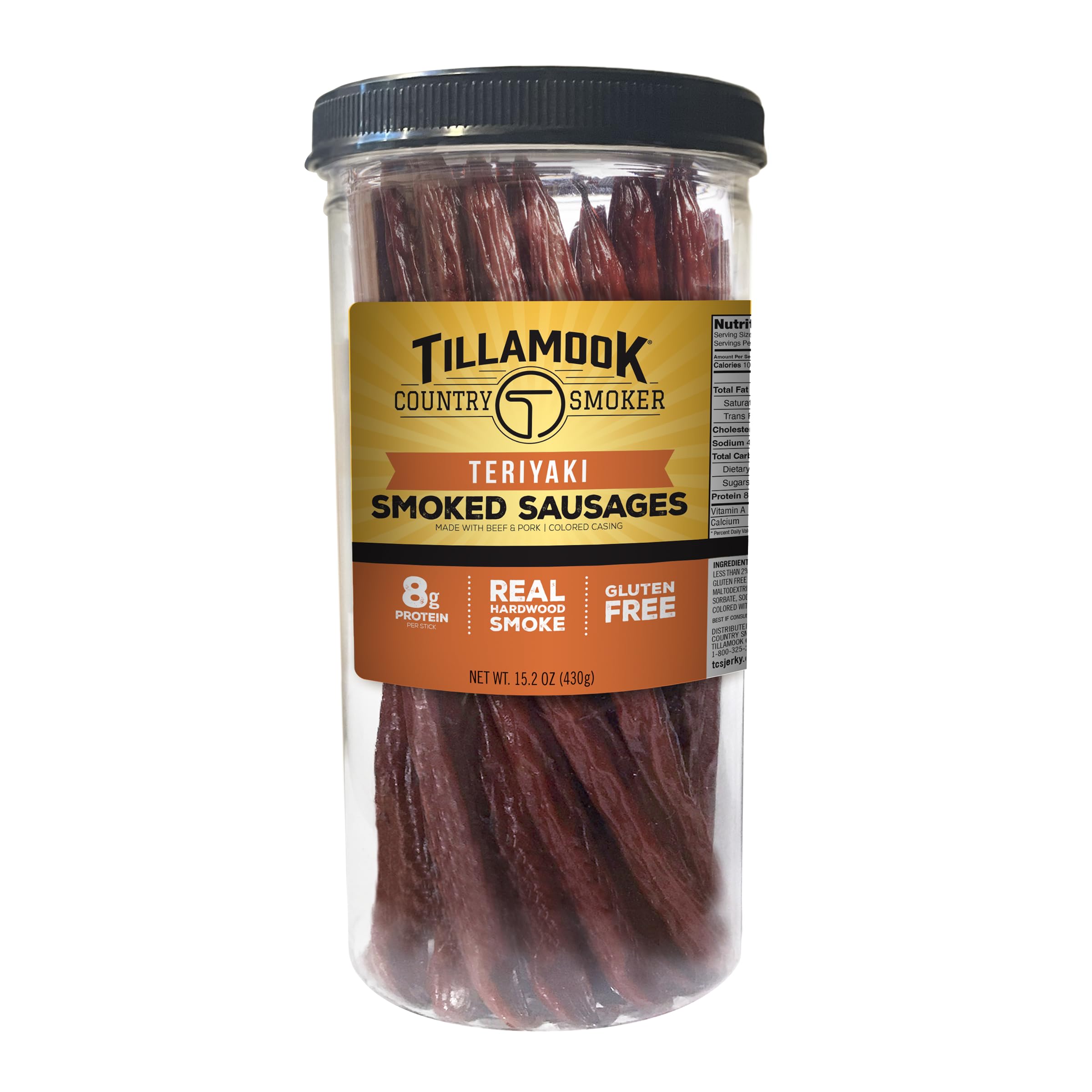 Tillamook Country Smoker Real Hardwood Smoked Sausages, Teriyaki, 15.2 Ounce Tall Jar, 20 Count