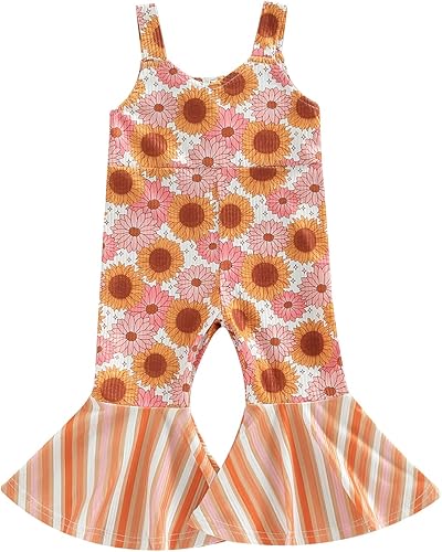 Ropa de verano para bebé niña con estampado floral, overol con tirantes acampanados, pantalones acampanados