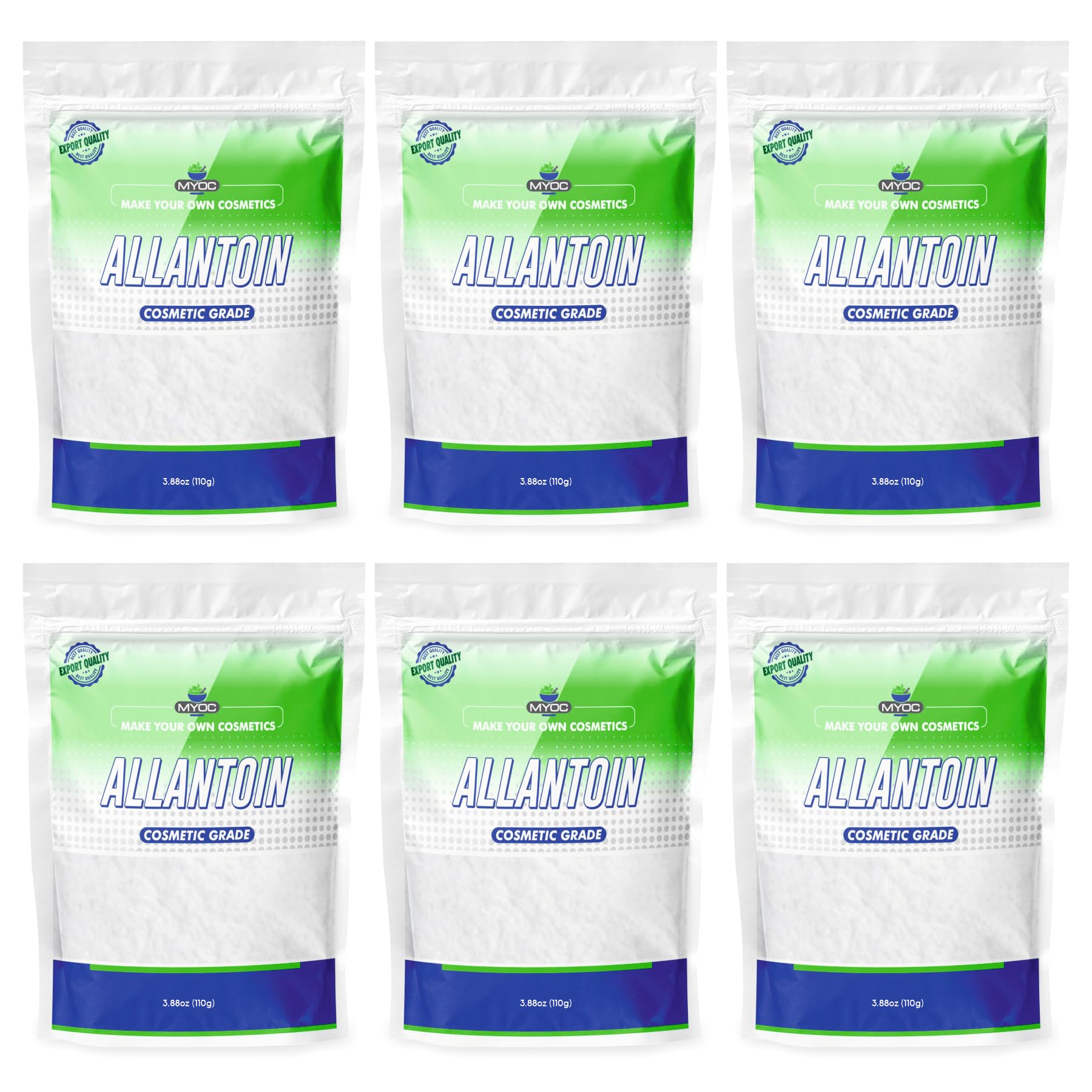 Myoc Allantoin Powder | 6 Pack | DIY Powder for Cream, Gel, Serum & Lotion | Cosmetic Grade - 110g/3.88 Oz
