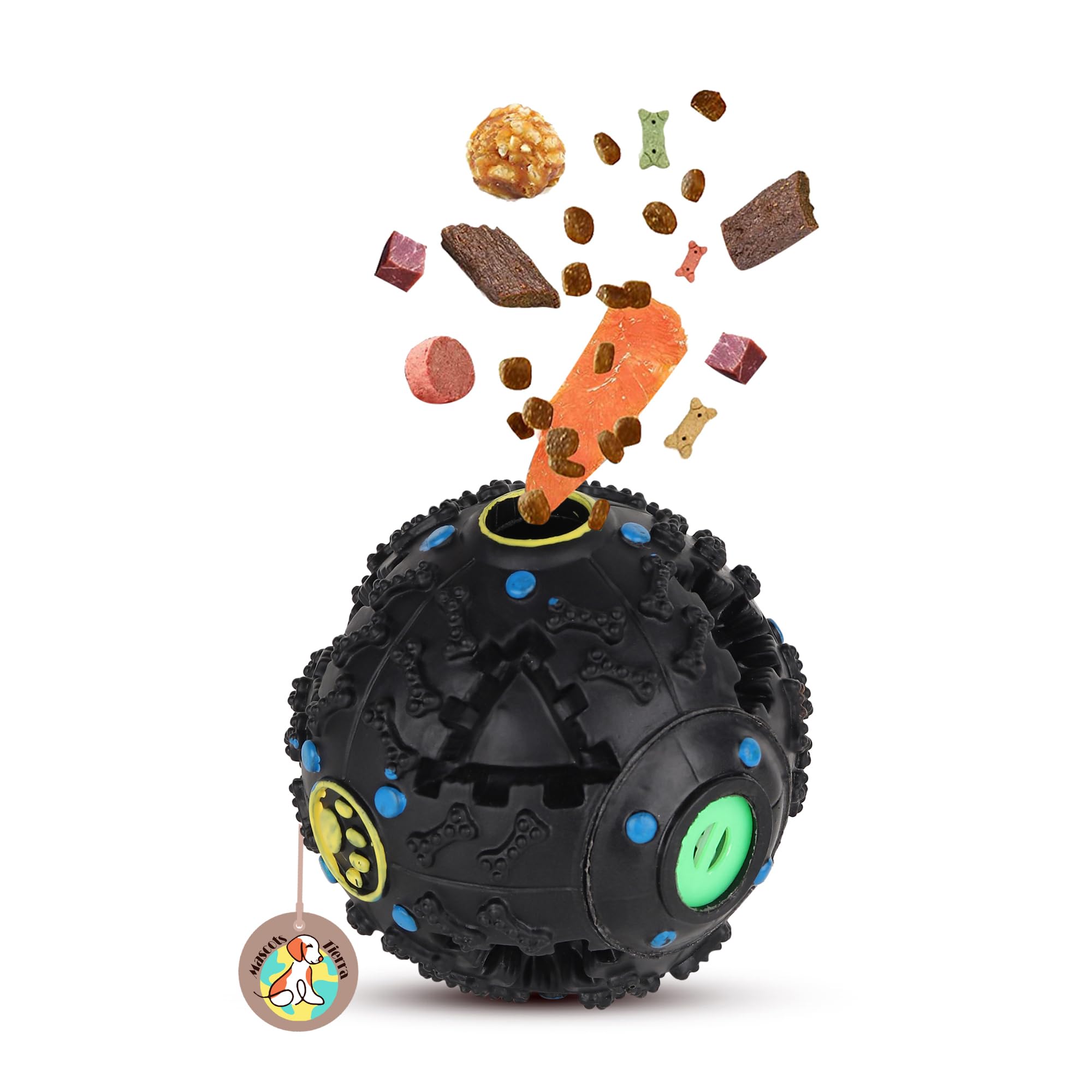 Mascots Tierra Interactive Treat Dispenser Toy for Puppies Slow Feeder, Food Puzzle Ball for Gentle Chewer, IQ Enhancer for Dog & Cat, IQ Training Ball for Medium & Large Breeds (Color May Vary)-1 pcs