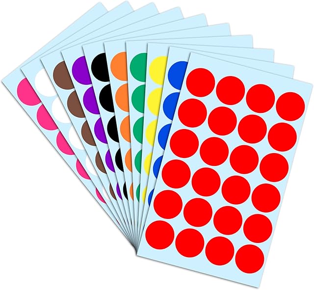 1200 Pieces - 25mm Coloured Round Dot Circle Stickers Labels, 10 Colours