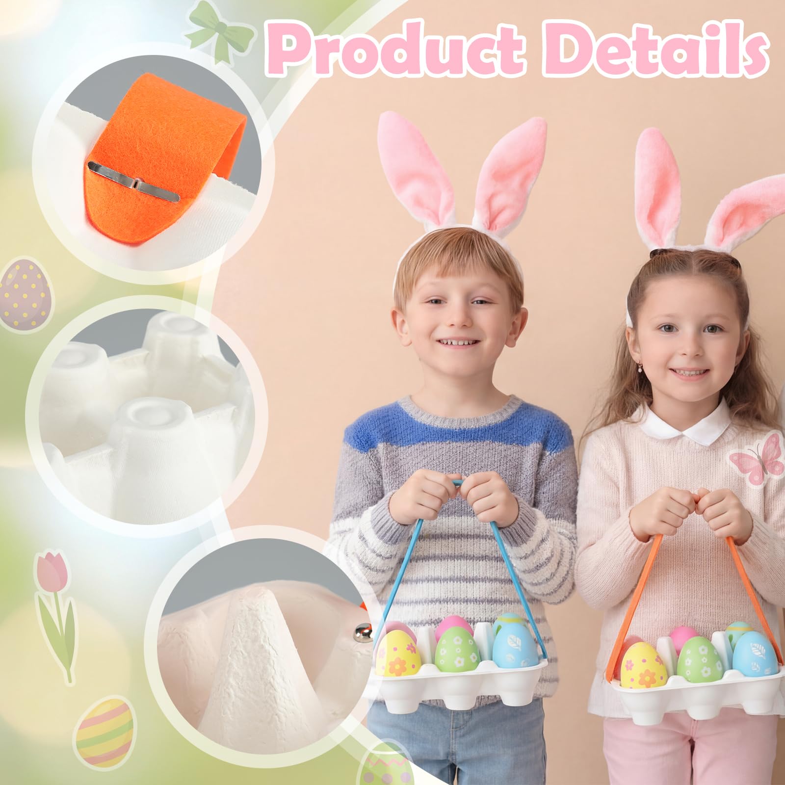 Confezione da 24 cartoni per uova di Pasqua con manici colorati, 6 pezzi, riutilizzabili, mezza dozzina di cartone decorativo, per attività all'aperto di Pasqua, progetti fai da te, regali