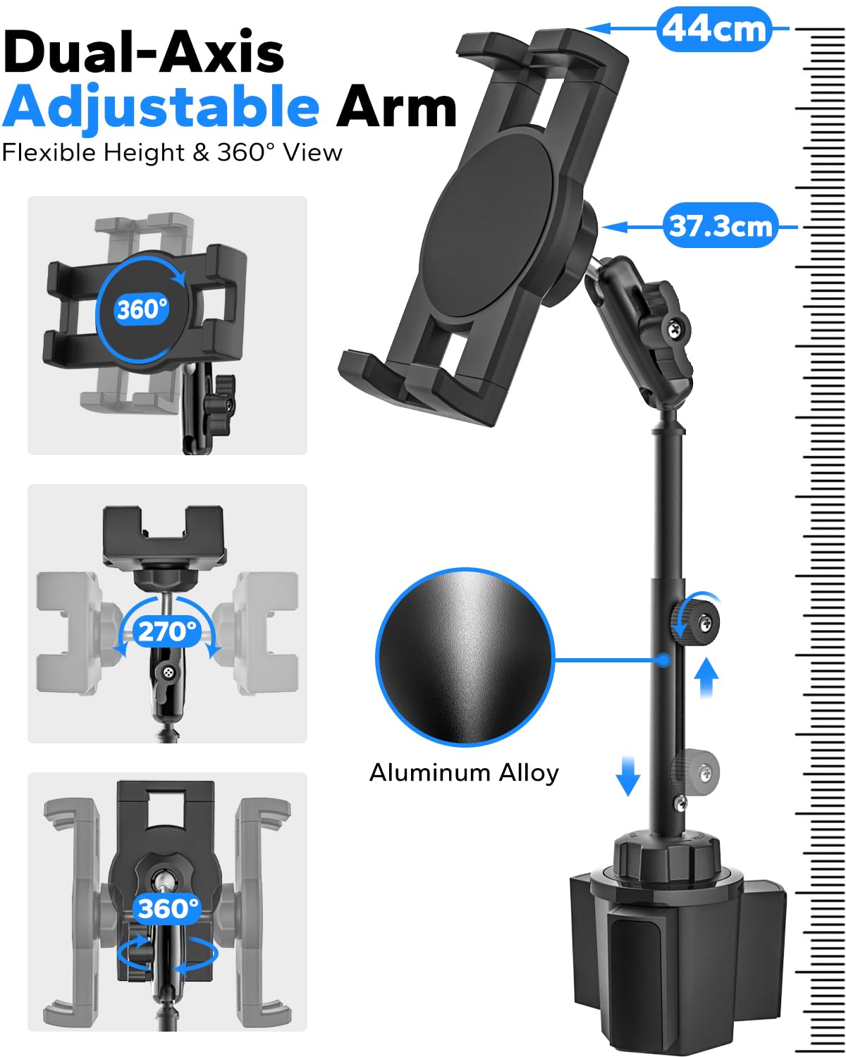 GDZN Supporto per tablet da 15,6", regolabile in altezza, con braccio telescopico in metallo, per iPad Pro 12,9, Samsung Tabs, Fire, iPhone, 4,7 – 15,6"