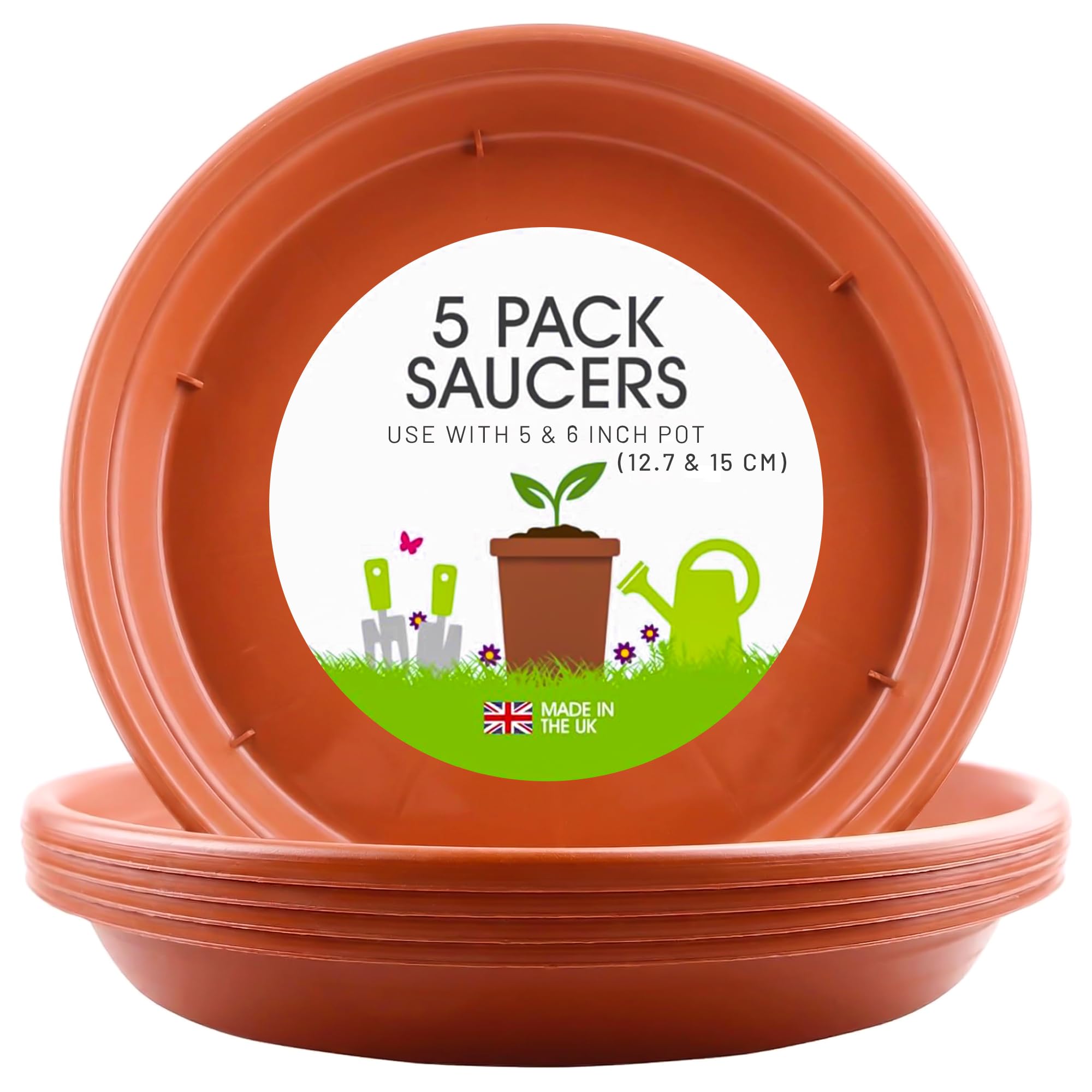 ANGIX 5 x Terracotta Plant Saucers for 12.7/15cm Pot, Heavy Duty Plastic Flower Pot Drip Trays for Indoor/Outdoor Plants, Garden Plant Pot Saucers/Water Trays, Surface Protection for Household Plants