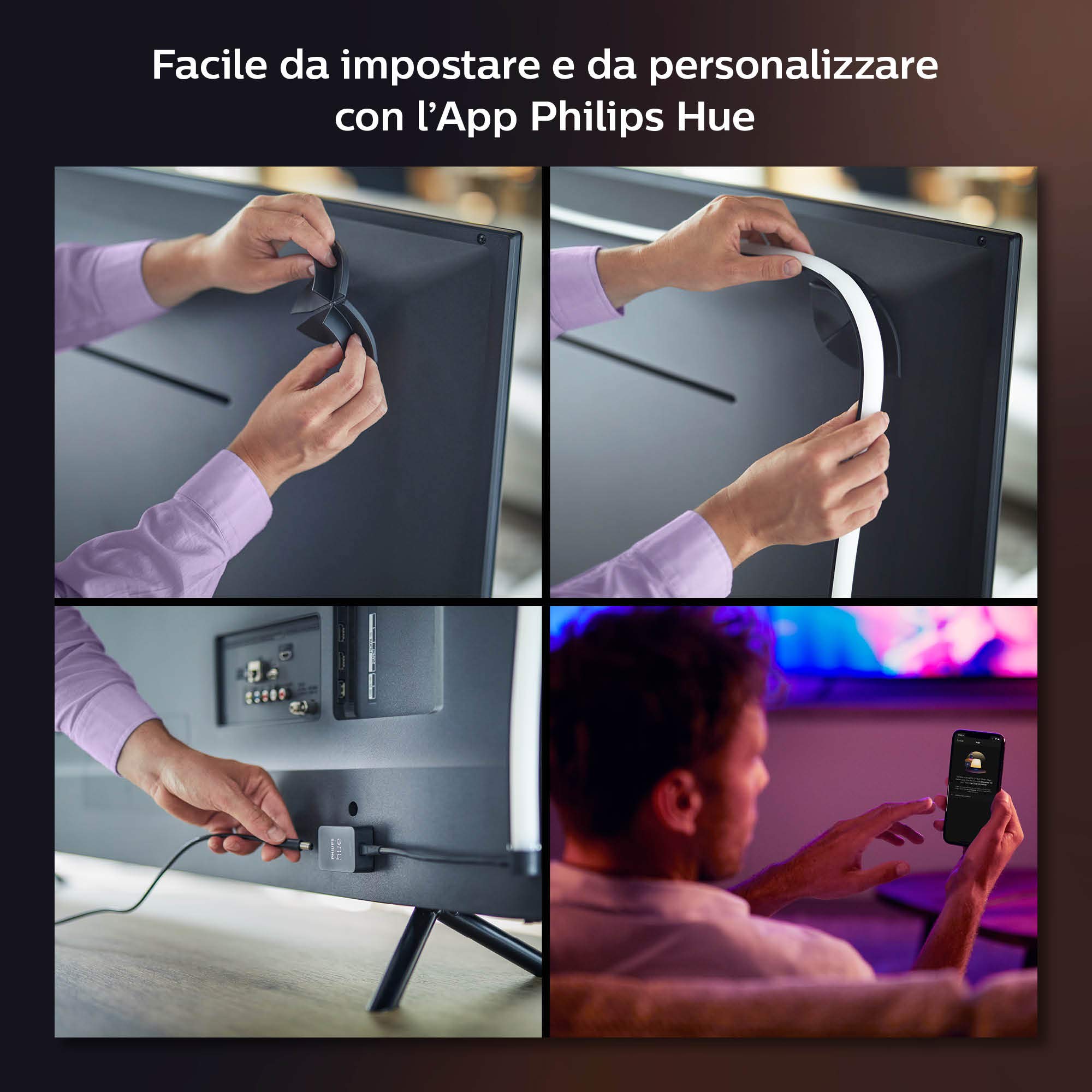 Philips Hue Play Gradient Lightstrip Strisce Luminose a LED con Luci Smart a 16 Milioni di Colori, 65", Strisce LED per Illuminazione Sorround Sincronizzata con Colori TV
