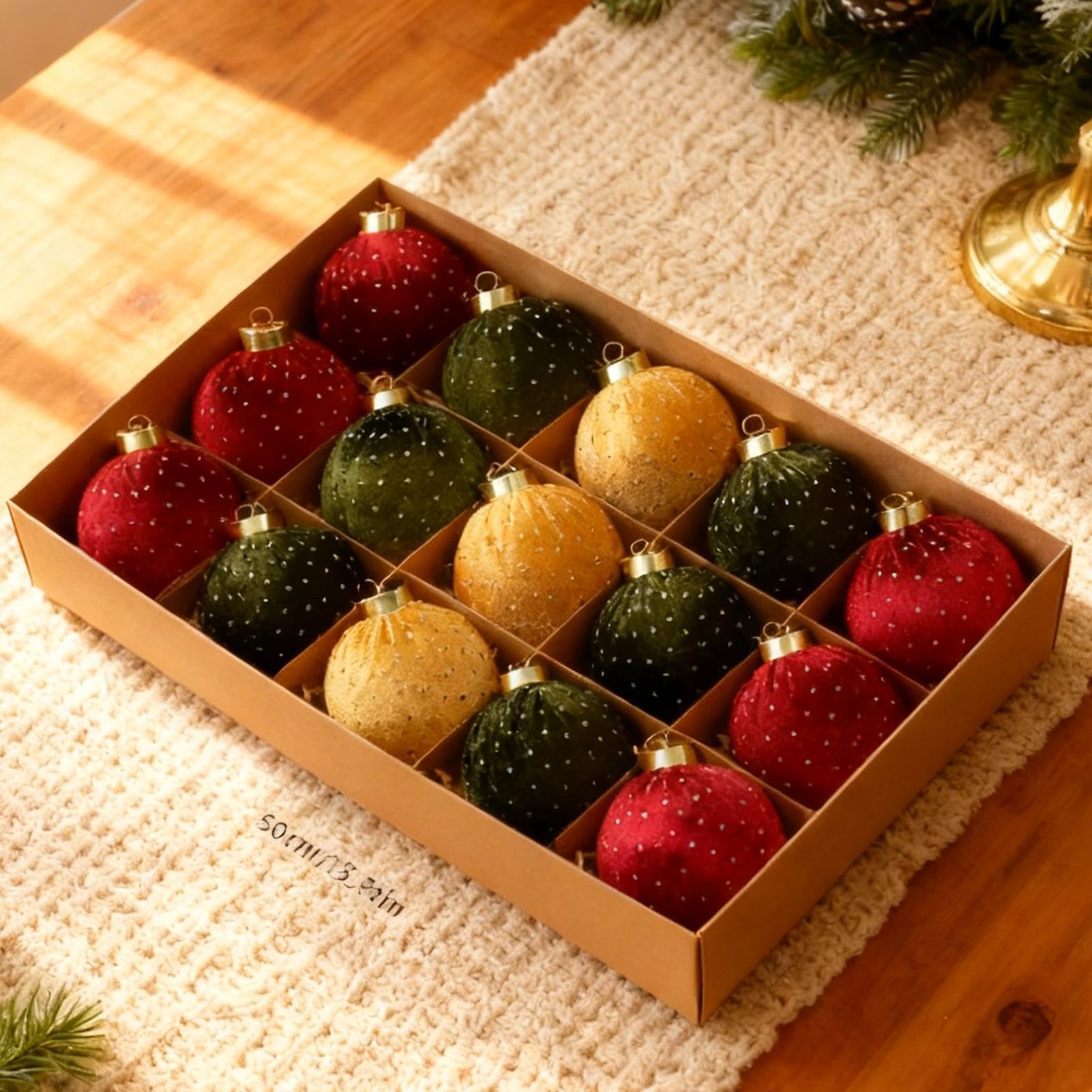 Boules de Noël en Velours Lot de 15 décorations d'intérieur incassables