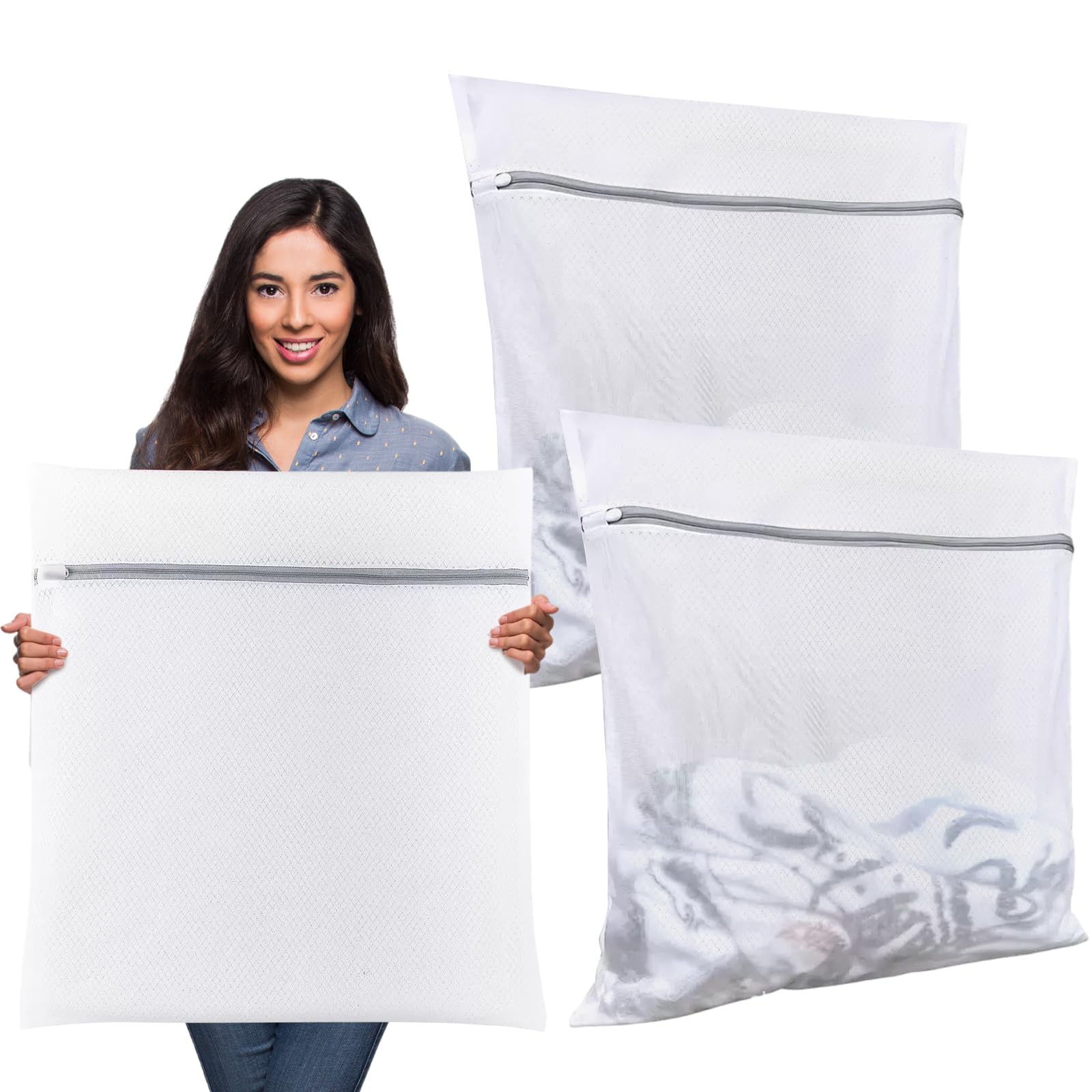 Mesh Laundry Bags with Zips, 2PCS 60x80cm, Reusable