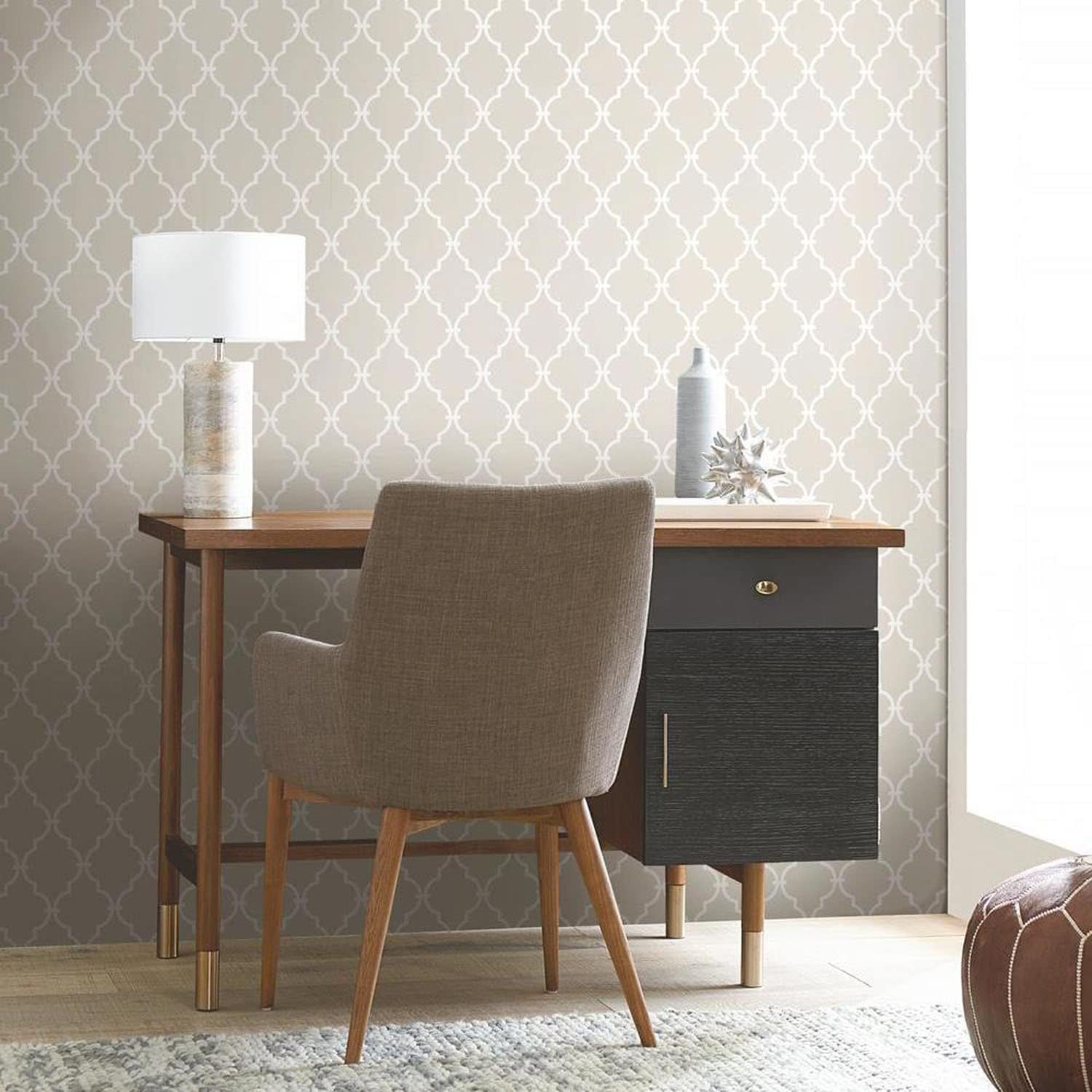 RoomMates RMK11289WP Beige Modern Trellis Peel and Stick Wallpaper