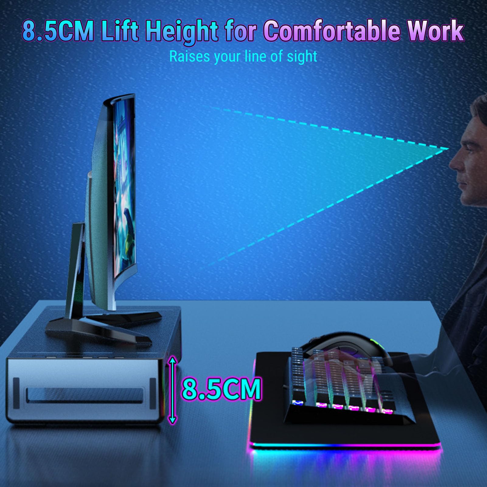 Annadue Supporto per Monitor da Scrivania con 4 Hub USB 3.0, Supporto per Schermo da Computer Pieghevole con Cassetto Portaoggetti e Supporto per Telefono, Organizer da Scrivania per