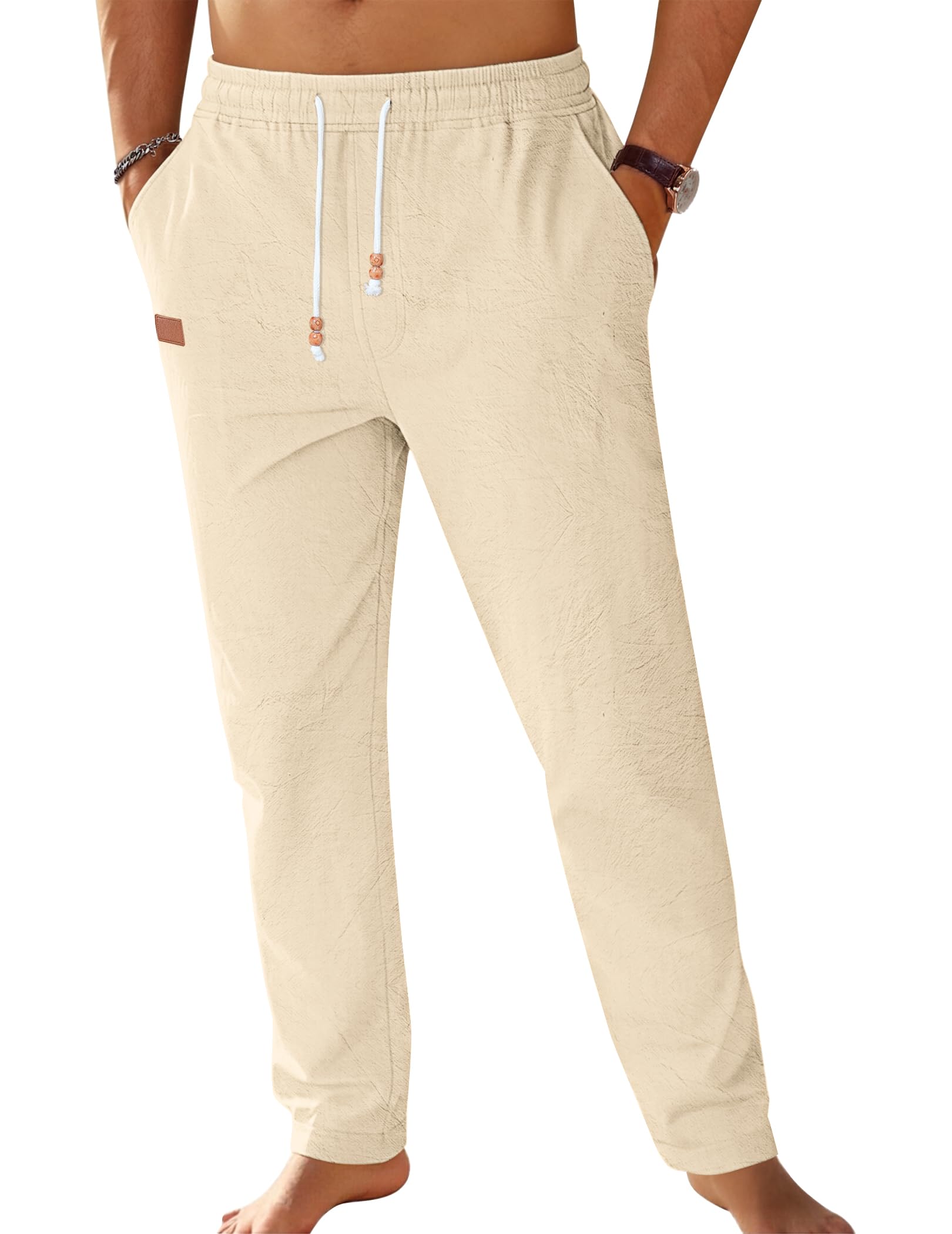 TARAINYA Baumwolle Leinenhose Herren Sommerhose Herren mit Kordelzug und Taschen für leichte Sommerfrische
