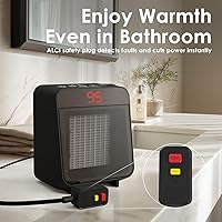 Vista 2 de Reaks PTC Ceramic Space Heater with ALCI Safety Plug for Bathroom and Indoor Use, 1500W Electric Heater with 59-95°F Digital Thermostat, 12H Timer