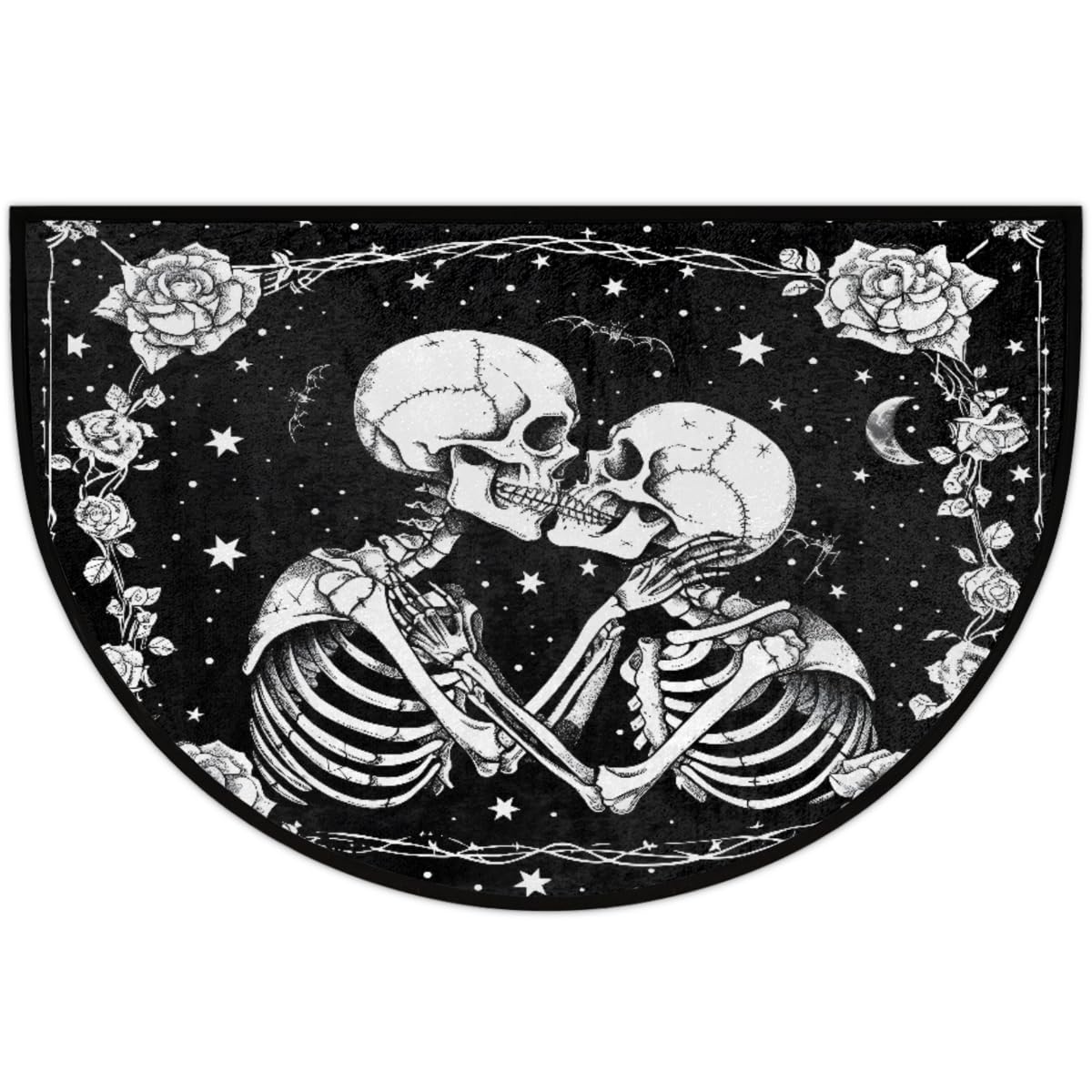 Felpudo semicircular de Halloween con Calavera y Esqueleto gótico, Alfombra