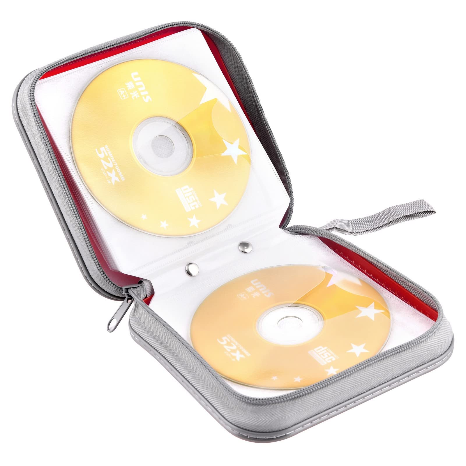 Funda para DVD, 48 fundas para CD/DVD, organizador de almacenamiento para coche, hogar, viajes (rojo)
