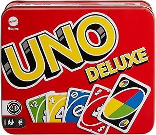 UNO Deluxe Card Game for with 112 Card Deck, Scoring Pad and Pencil, Kid Teen & Adult Game Night for 2 to 10 Players, Makes a Great Gift for 7 Year Olds and Up