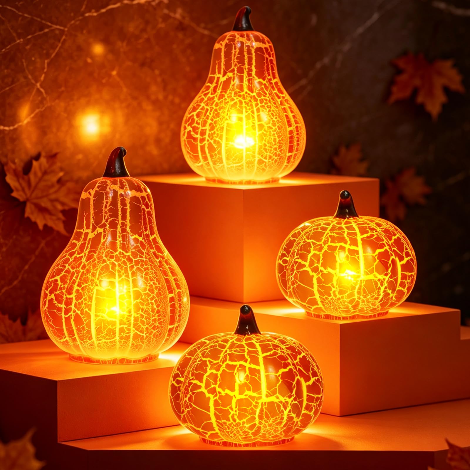 wokdsbl 4 Pack Pumpkin Lights Halloween Decorations Light Up Pumpkin Decor