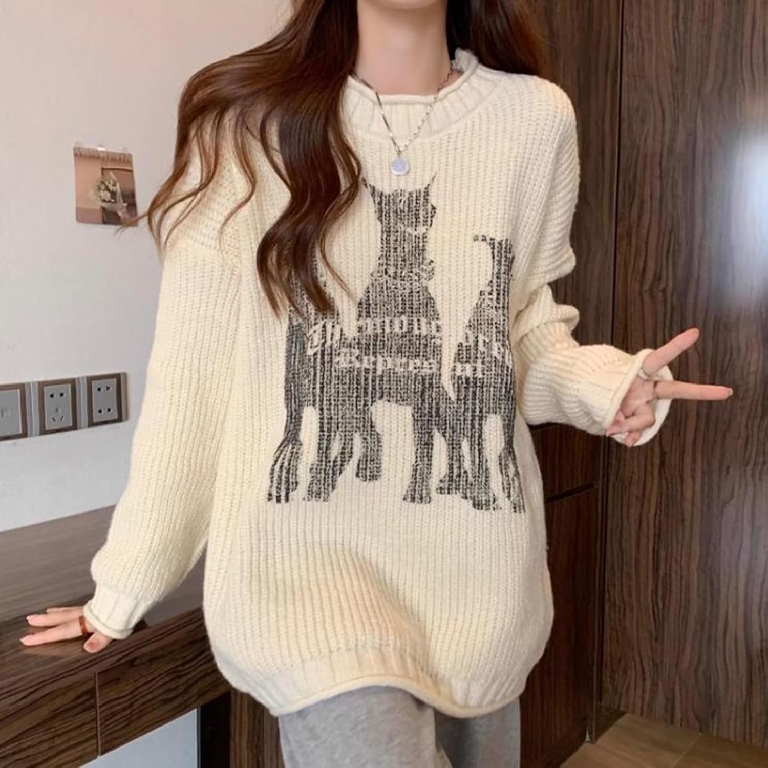 WMMING] ロングセーター レディース 長袖 クルーネック トップス 