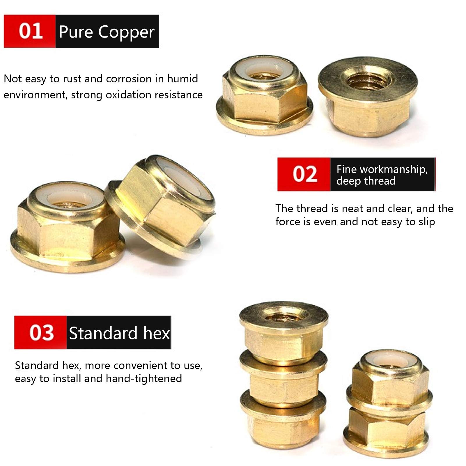 50Pcs Pure Copper Flange Nut Set, Anti Loose Locking Fasteners, Non Slip Hardware Tools, Sturdy Hex Design, and (M4)