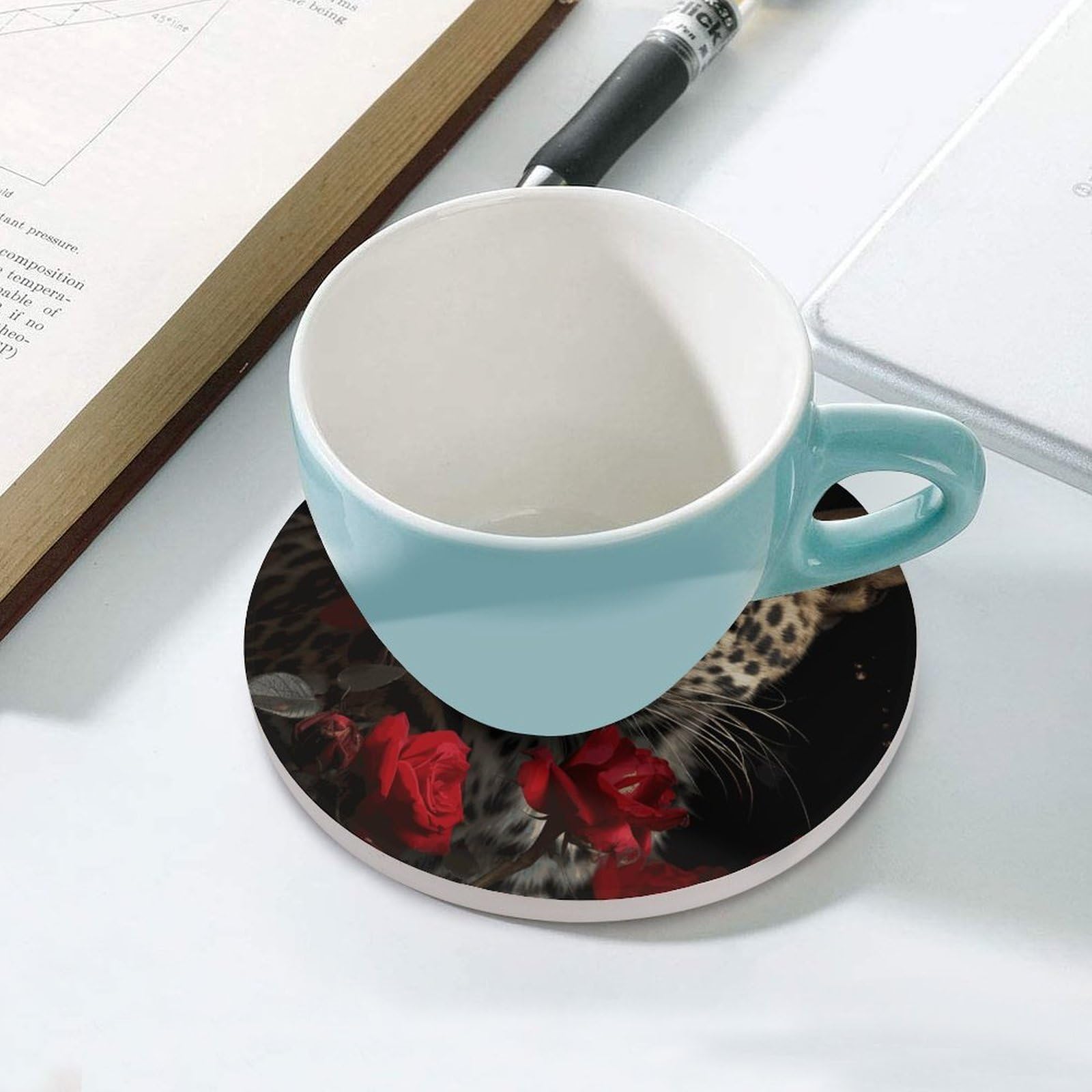 Sottobicchieri in ceramica con supporto per tavolino da caffè, con base in sughero, per bevande fredde o calde, 10 cm