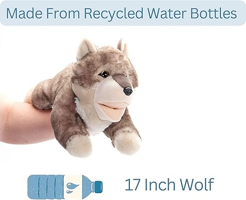 Miniatura 7 de The Petting Zoo Marioneta de peluche de mano de lobo, regalos para niños, animales de marioneta, juguete interactivo de peluche de 17 pulgadas