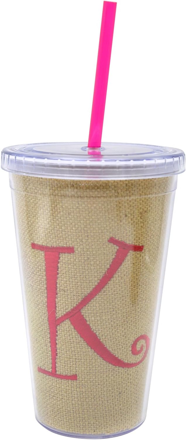 Wimem 16-ounce Insulated Coffee Mug Cold Cup with Linen Interlayer and Embroidered Letter, Bpa Free Cup