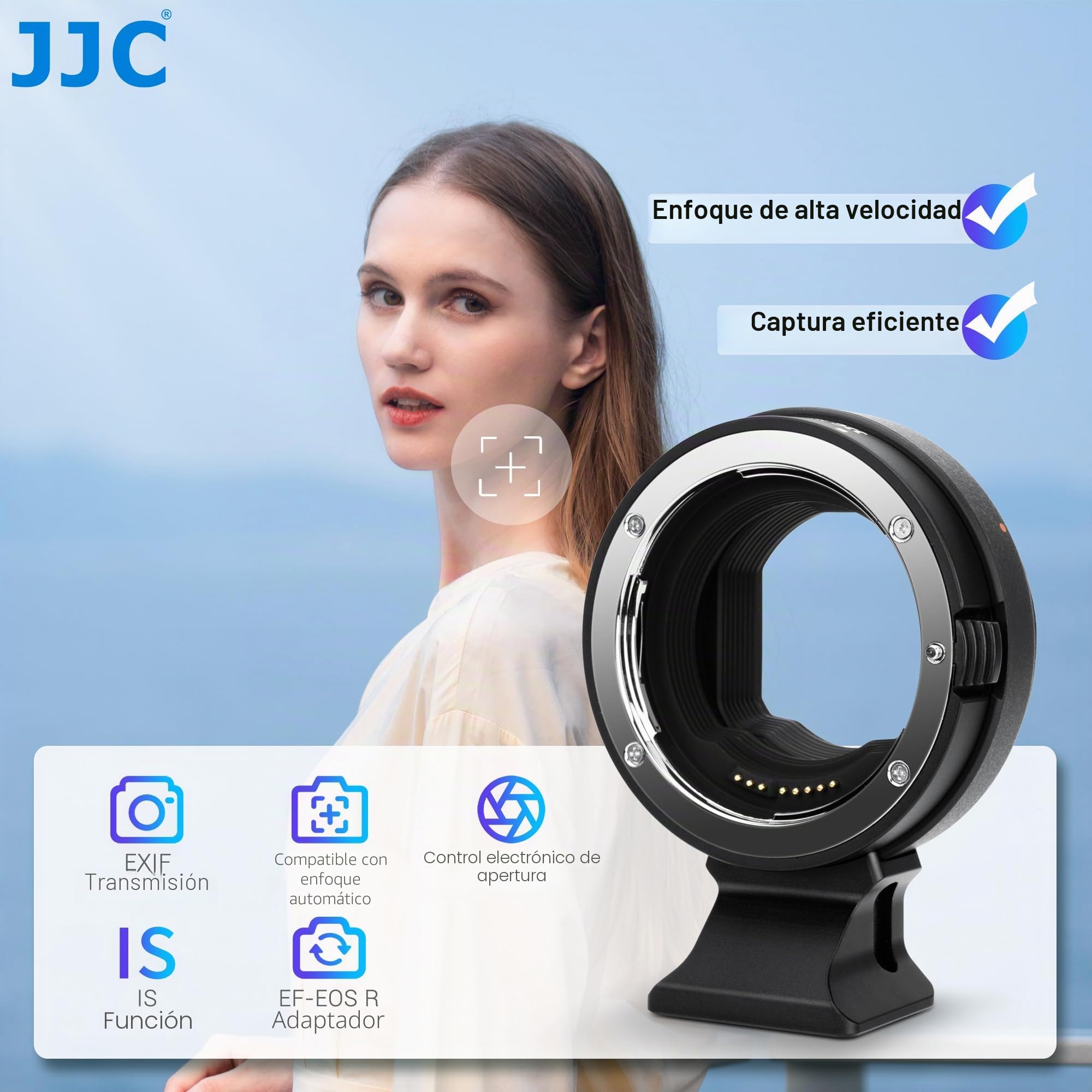 JJC EF-RF - Adaptador de Montaje de Enfoque automático para Canon EF EF/S a EOS R Ra RP R3 R5 R5c R6 R6II R7 R8 R10 R50, etc. Cámara de Montaje RF, Soporte de Metal Duradero con pie de trípode