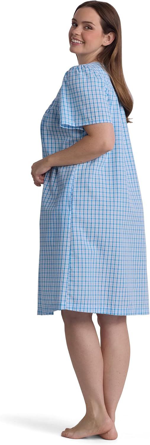 Miss Elaine Women's Short Seersucker Robe, Snap Front and Short Sleeves, Two Front Pockets, Sleepwear and Loungewear - Image 4