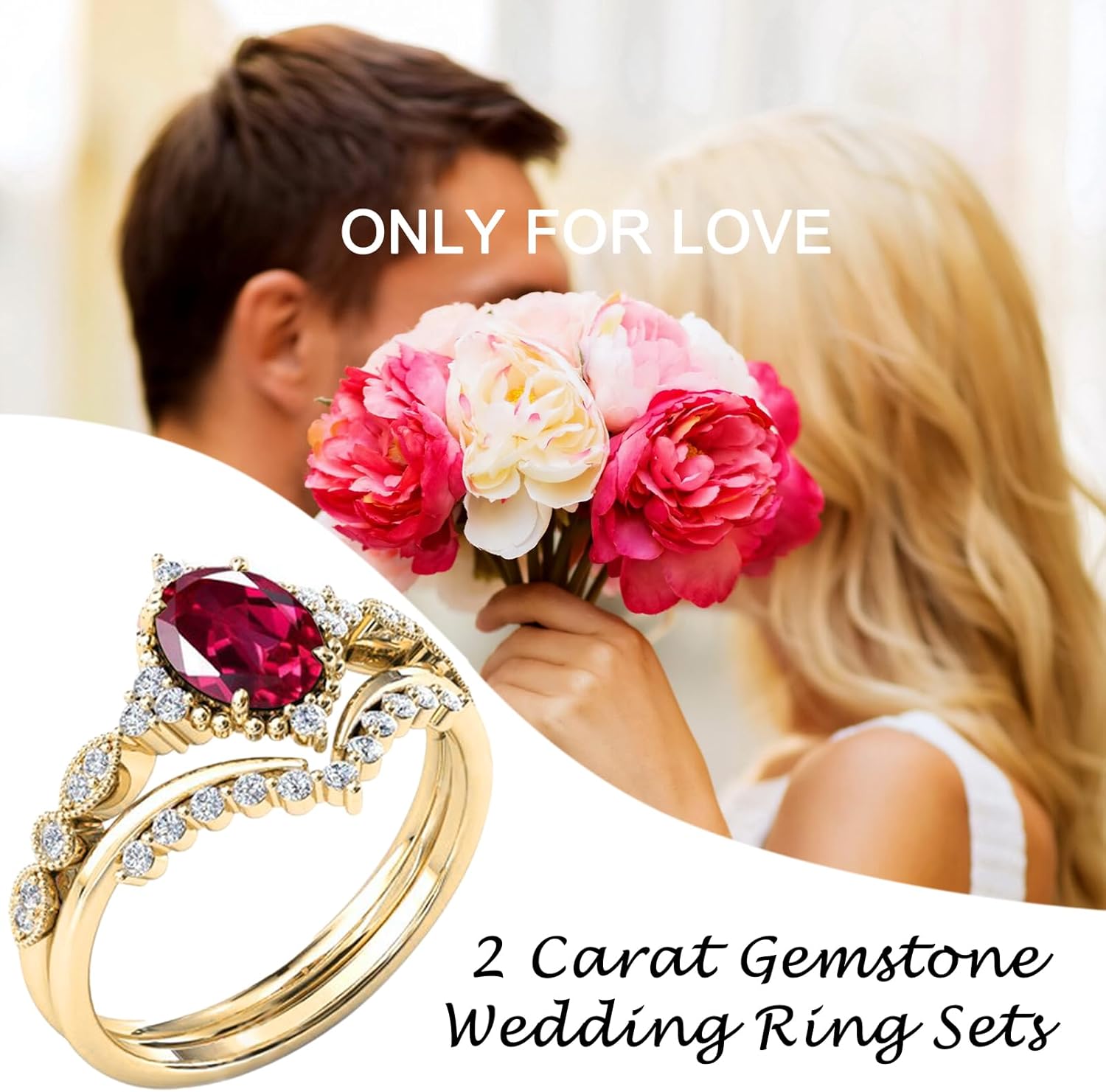 10K 14K 18K Solid Gold 2 Carat Oval Shape Gemstone Engagement Ring Sets Birthstone Gemstone Wedding Ring Set for Women 7X9 MM Birthday Anniversary Christmas Gift - Image 5