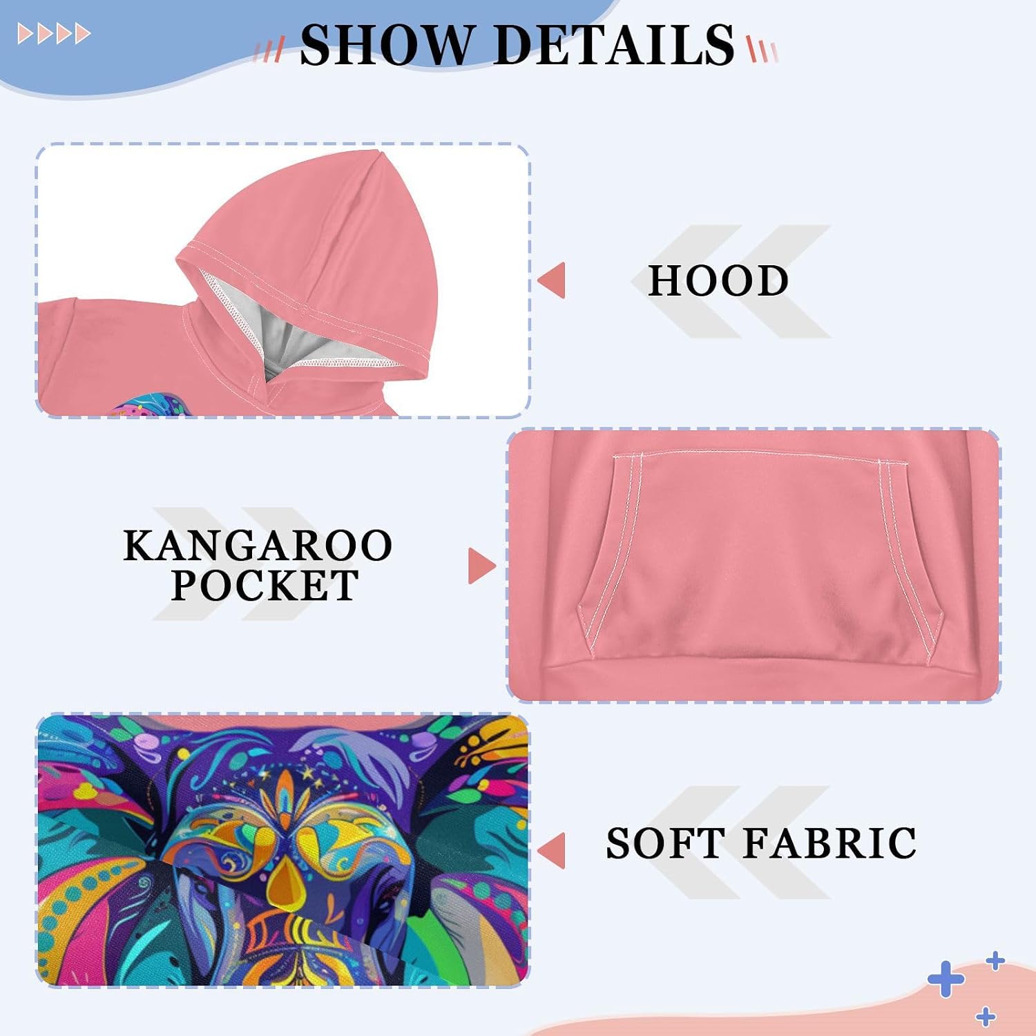 ALAZA rainbow Elephant Flower Boho Hoodies Sweatshirt for Boys Girls Kids Hooded Pullover Top