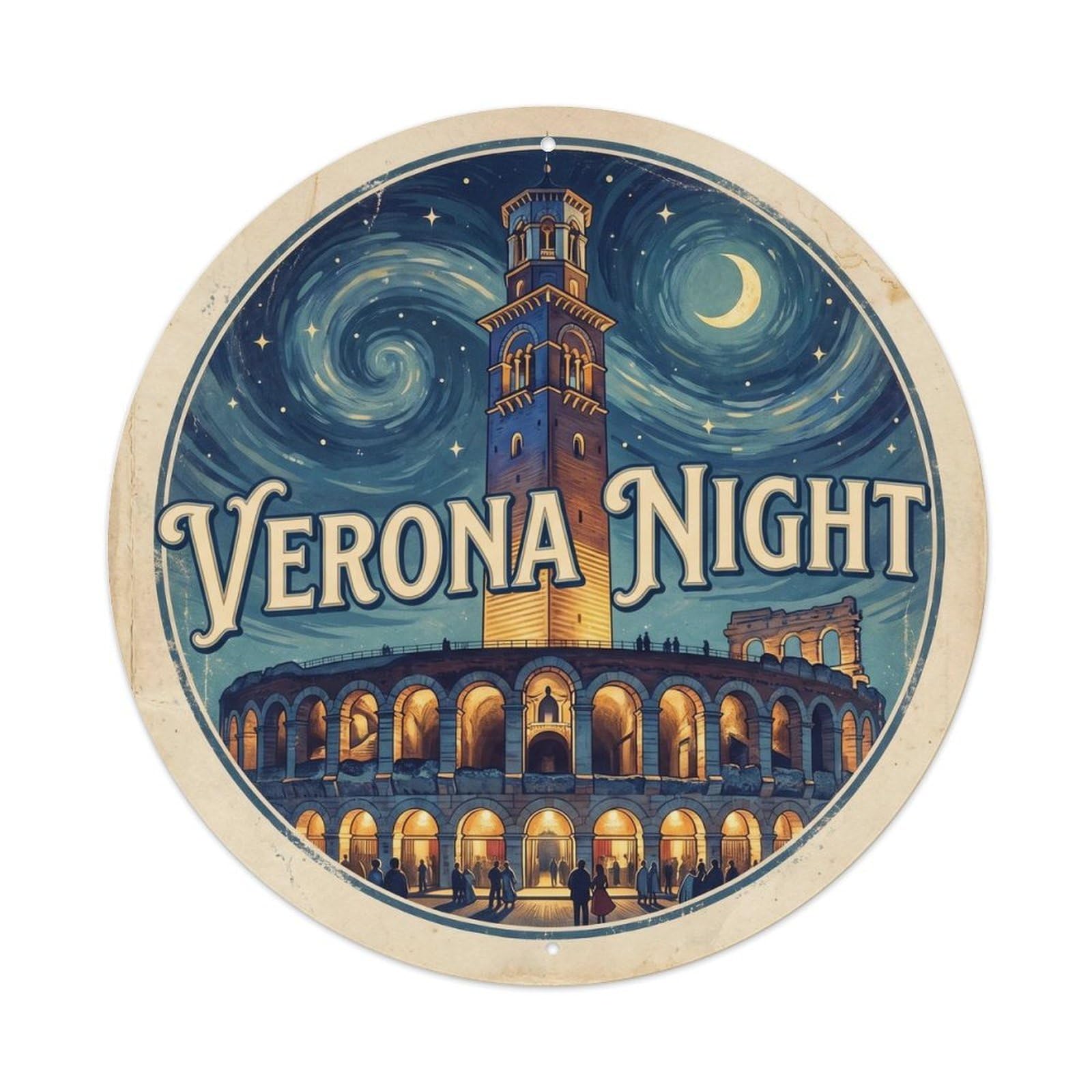 Lamberti Night Verona Italy City Landmark Travel Retro Metal Tin Sign