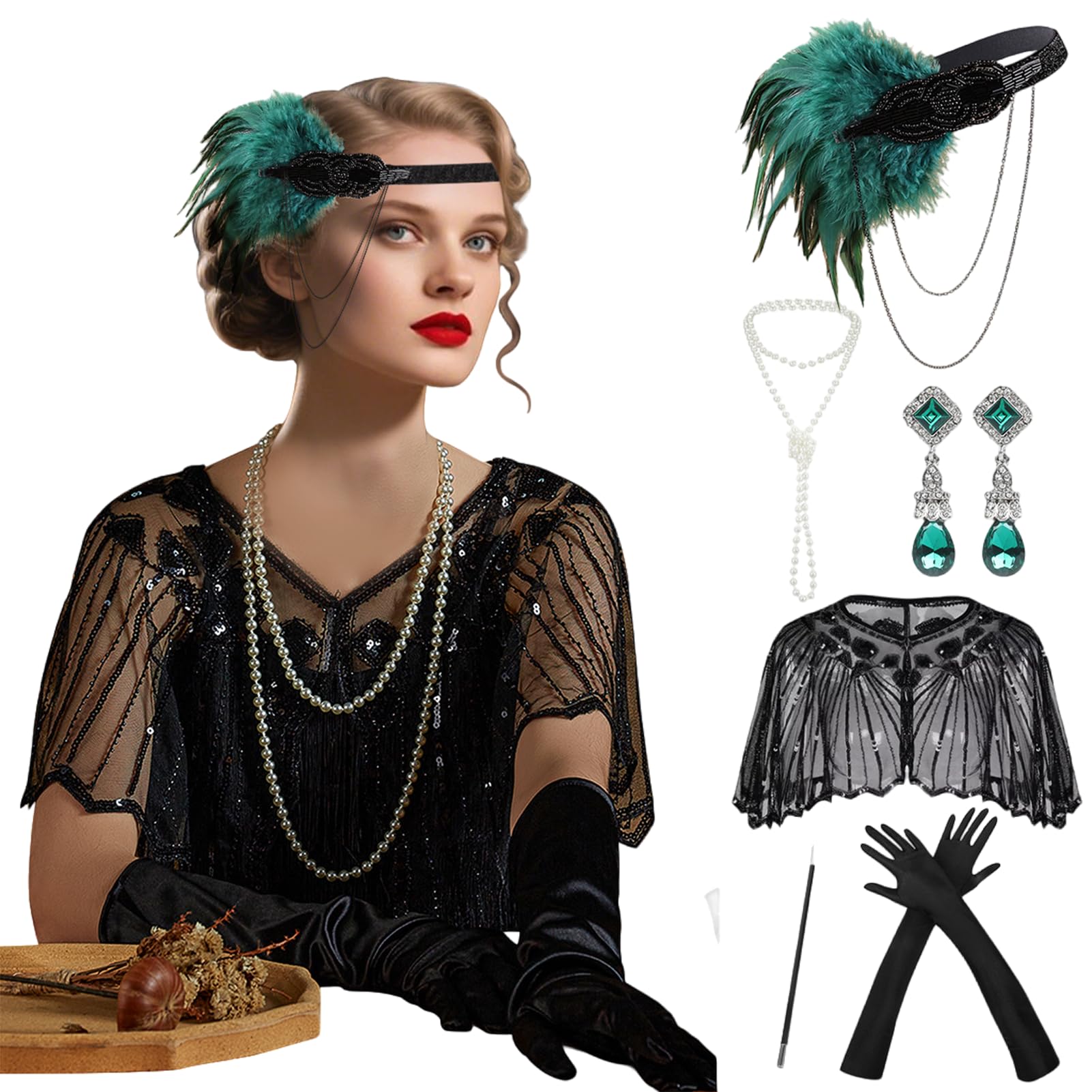 6967 Roaring 20s Flapper Accessory For Women Great Gatsby 1920s 1920s Flapper Accessories Set, Great Gatsby, Roaring 20s  main image 3