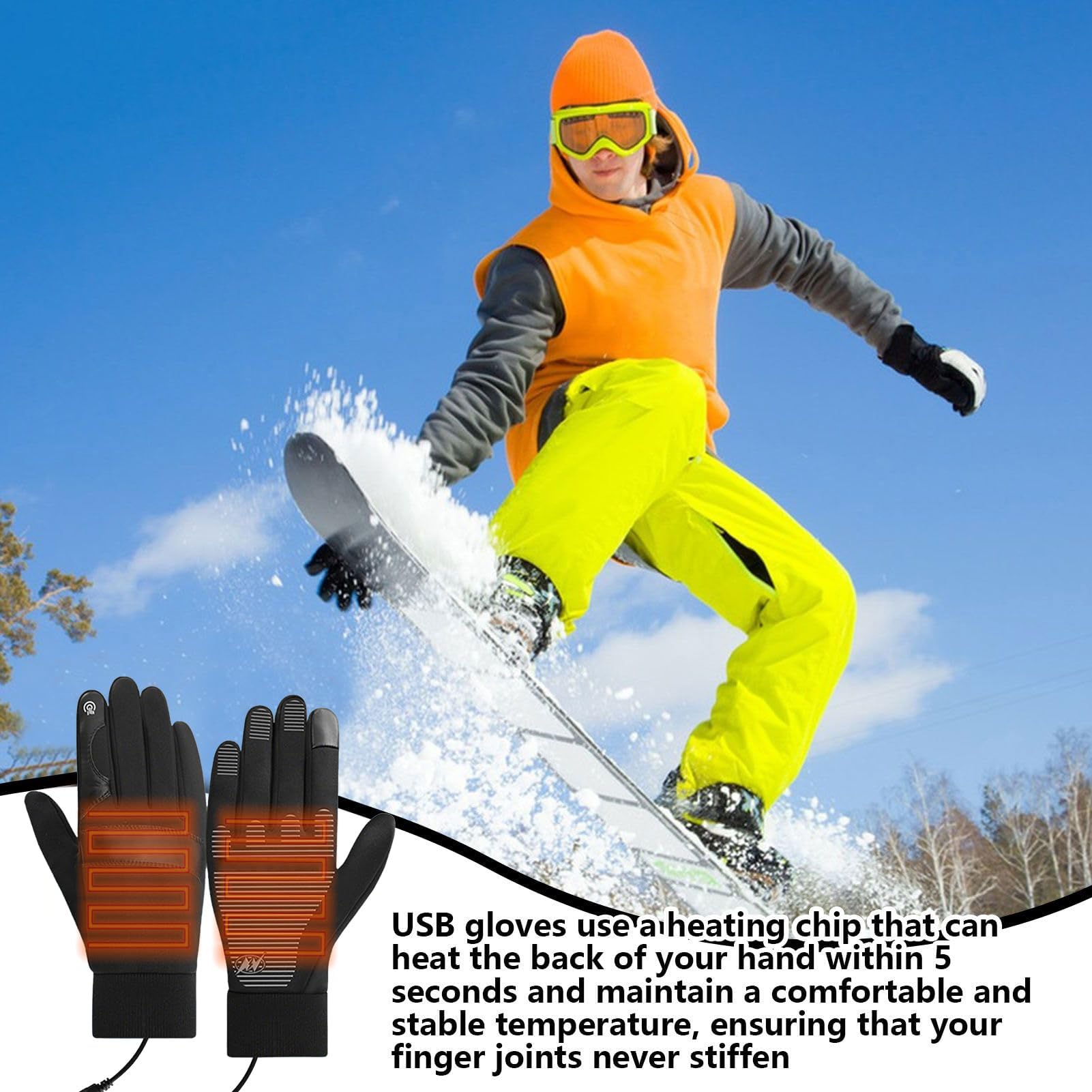 Generico Męskie podgrzewane rękawice wiatroszczelne USB podgrzewane rękawice z regulacją temperatury dla mężczyzn i kobiet starszych, jazdy samochodem, bieganie, jazda na rowerze, snowboarding, jazda