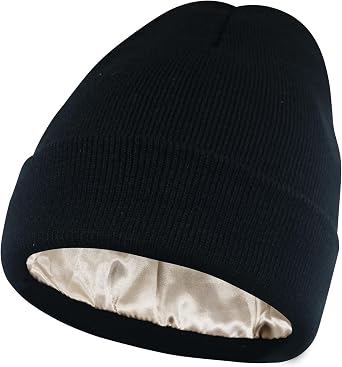 PFFY Winter Beanies Hats Satin Lined Beanie Skull Cap for Women Silk Lining Warm Cuffed Hat