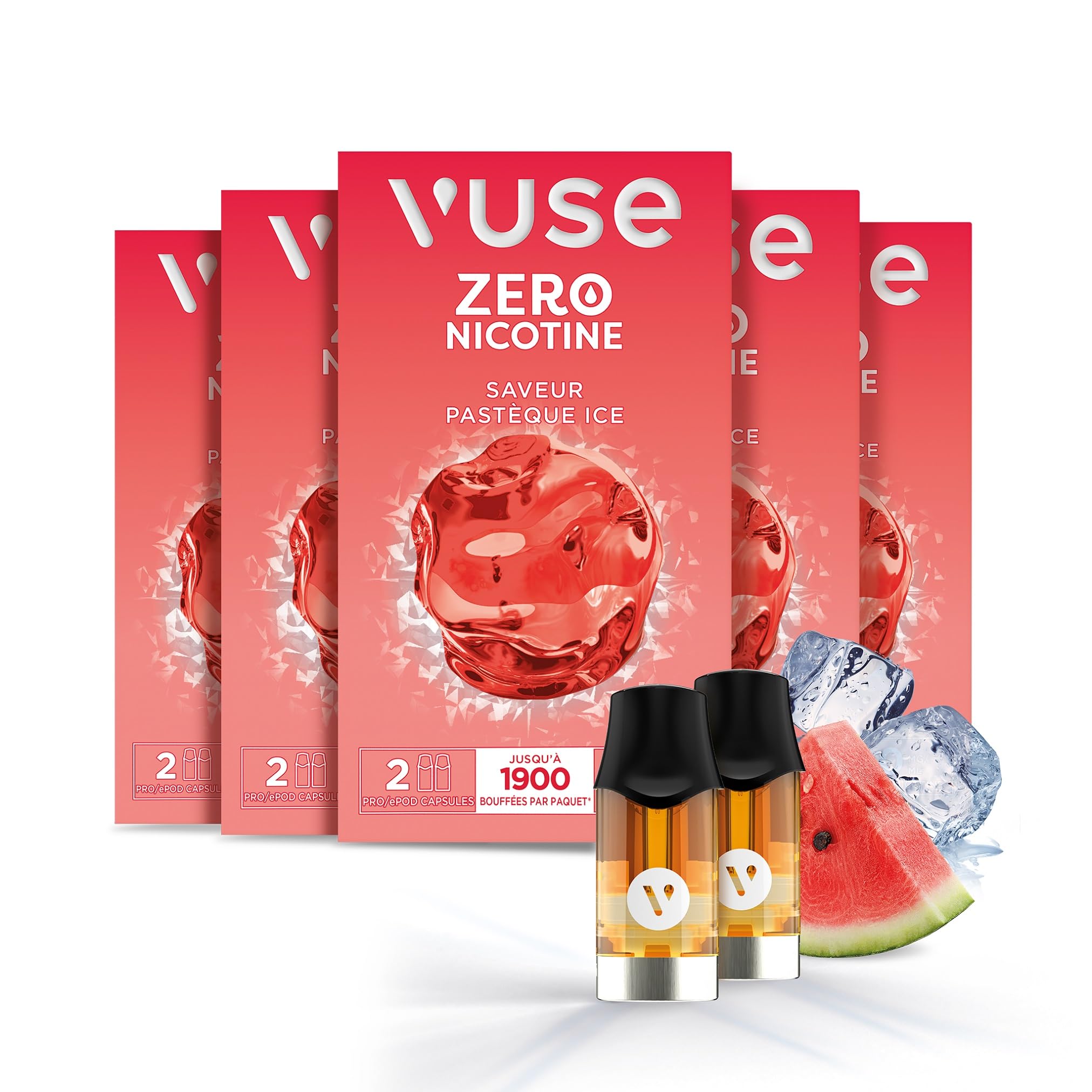 Capsules VUSE Pro, Pastque Ice Lot de 10, jusqu' 9500 bouffes* (950* x Capsules VUSE Pro, Pastque Ice Lot de 10, jusqu' 9500 bouffes* (950* x
