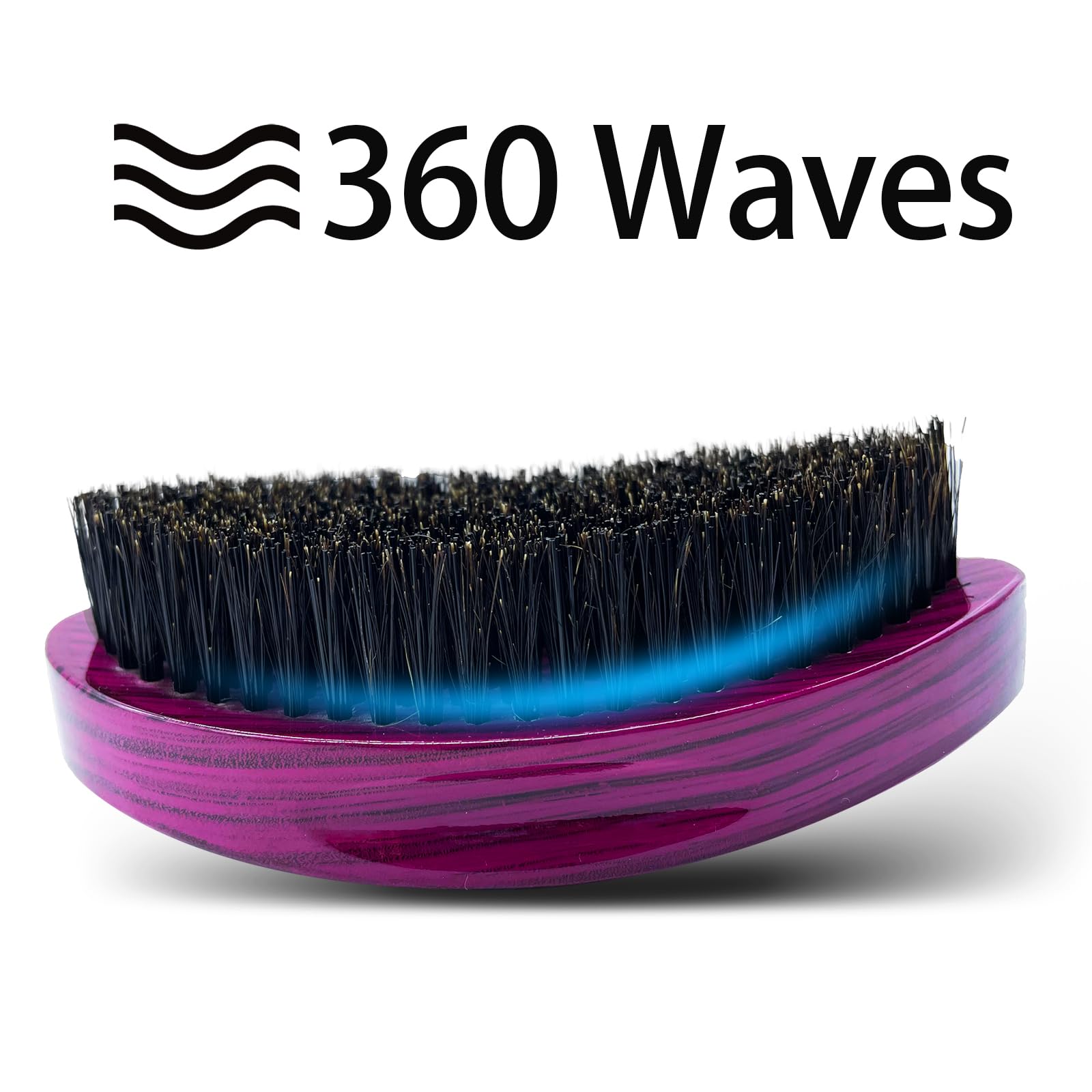 Cepillo ondulado de dureza media 360 – Cepillos ondulados curvados mejorados para hombres – Cerdas naturales de jabalí de firmeza media para el cabello cepillado de ondas rutinarias (rayas moradas)