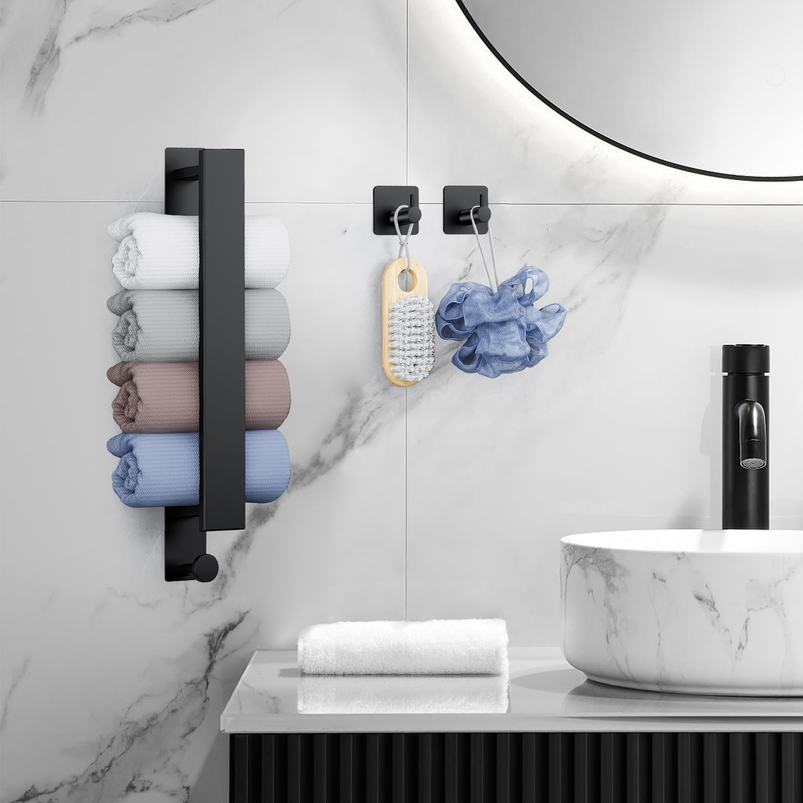 Toalleros, Toallero, Riel para Toallas Autoadhesivo de Acero Inoxidable304 Grueso para Baño, Soporte para Toallas de Baño, Riel para Toallas de Pared Resistente/Negro/40 cm