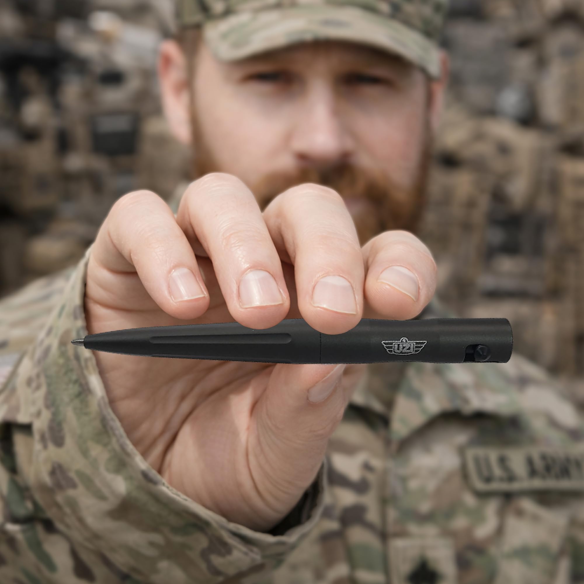 UZI Tactical Pen UZI-TACPEN2-BK Flugzeug Aluminium Selbstverteidigung BestTactical Pen Multi-Tool Überlebens Defender Tool w/Glasbrecher, Real Kugelschreiber Miltary und Polizei EDC -schwarz