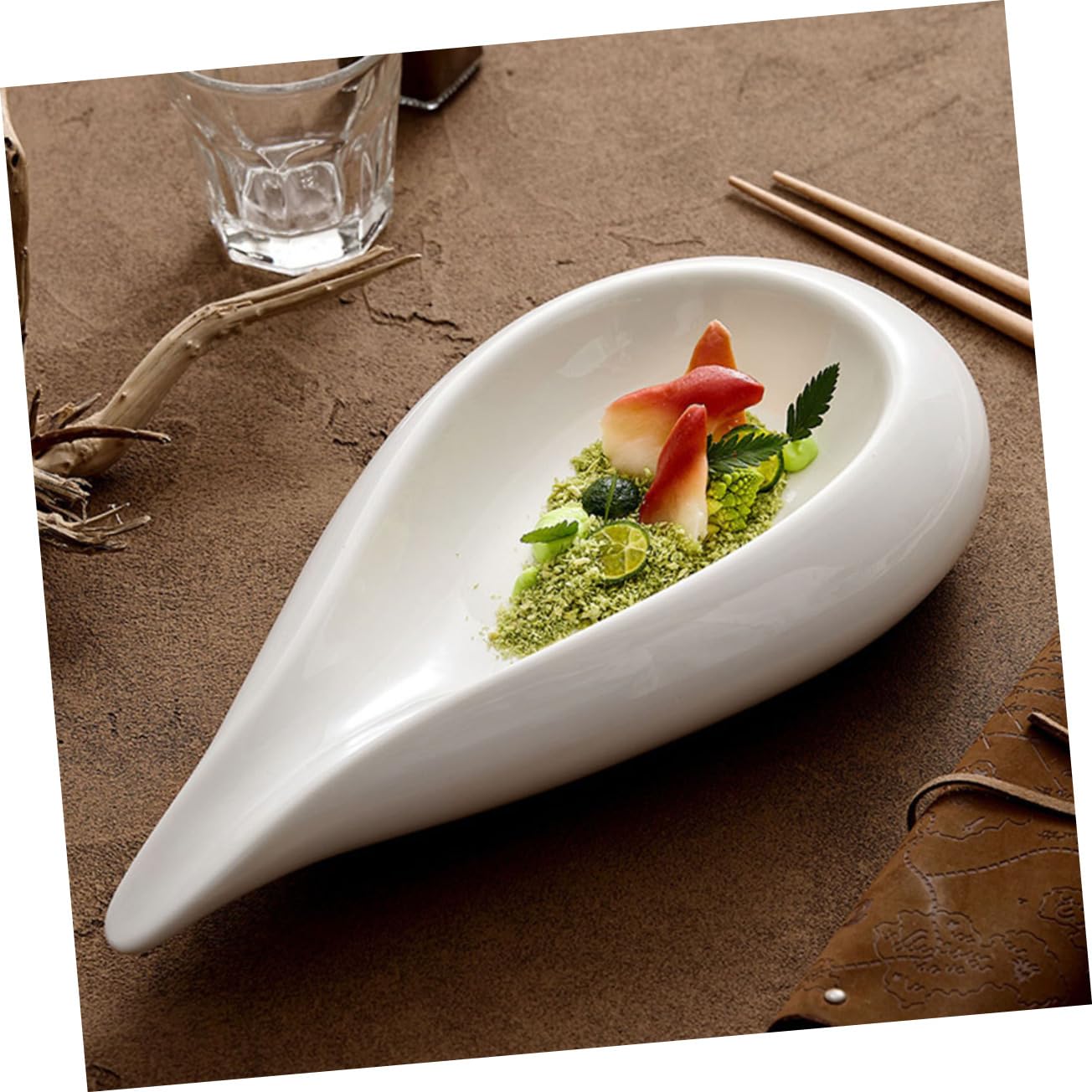 Alipis Plato de Aperitivo de Cerámica Blanco, Forma de Gota, Superficie Lisa y Resistente, para Servir Comida en Fiestas y Recibir Invitados