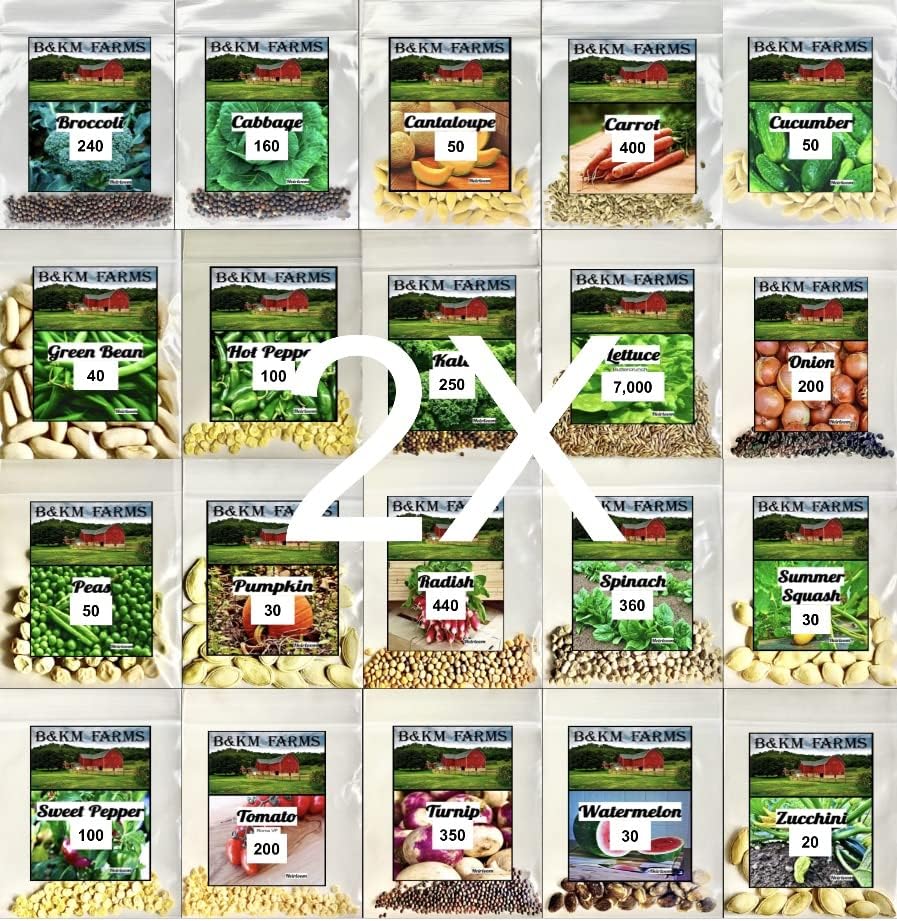 Over 10,000 Seeds!! Set of 20 Individual Vegetable, Herb & Melon Seed Packs Perfect for Planting A Deluxe Home/Survival Garden Indoor/Outdoor. Heirloom-100% Non-GMO! USA Packaged. by B&KM Farms. Over 10,000 Seeds!! Set of 20 Individual Vegetable, Herb & Melon Seed Packs Perfect for Planting A Deluxe Home/Survival Garden Indoor/Outdoor. Heirloom-100% Non-GMO! USA Packaged. by B&KM Farms.