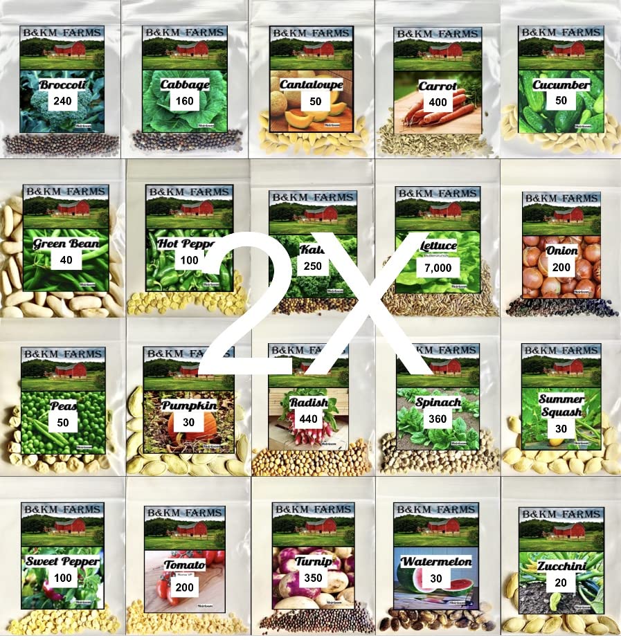 B&KM Farms 20,000+ Survival Seed Kit – 30 Varieties Non-GMO Heirloom Seeds In Weather-Proof Bucket | 5+ Year Garden Supply