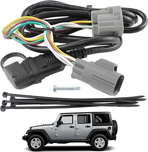 Arnés de cableado de remolque de 4 pines de 69 pulgadas 17275.01 compatible con Jeep Wrangler JK JKU Rubicon Sahara Sport Unlimited de 2 puertas y 4